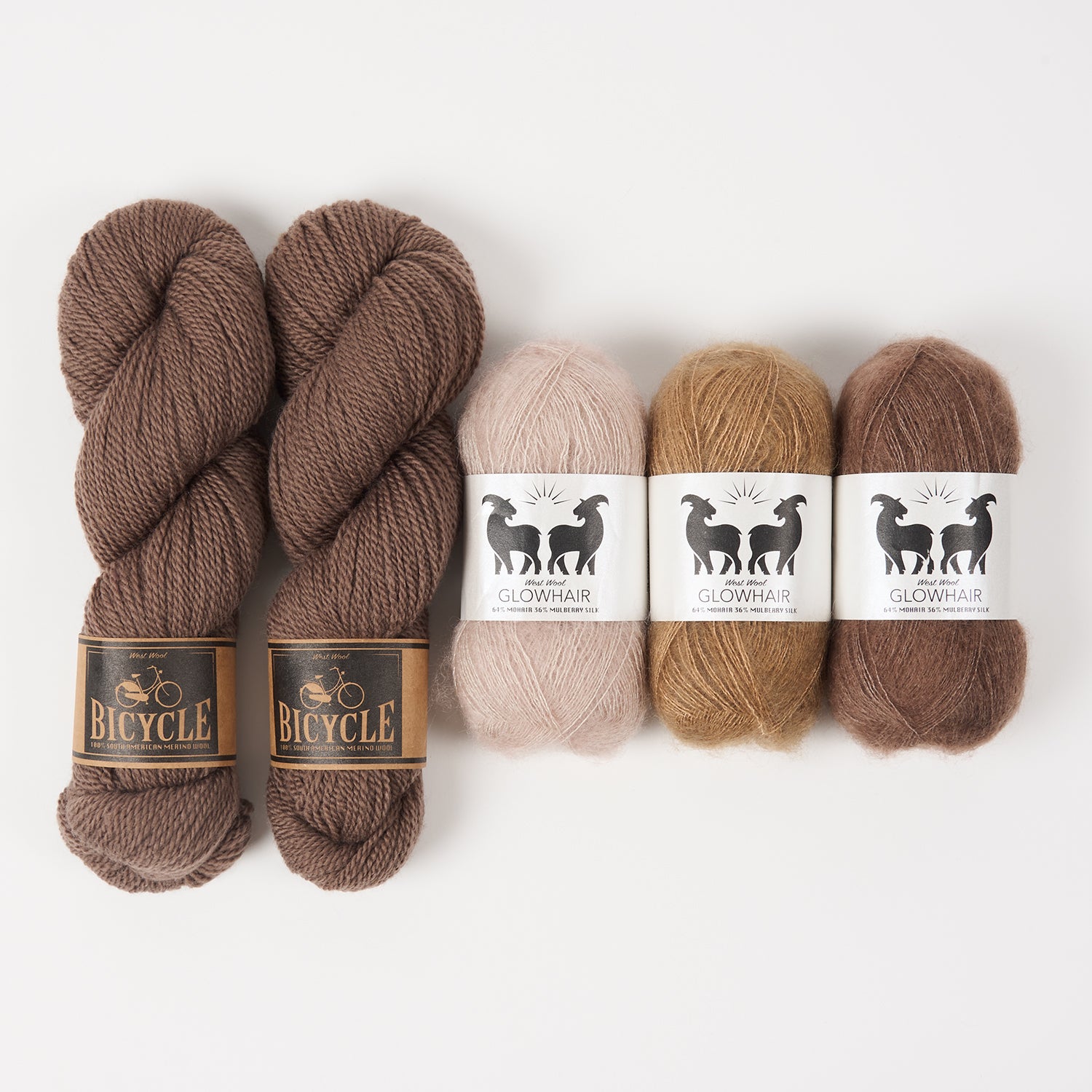 West Wool CHOCOCLATE COFFEE Mohair Silk Merino wool Mixed Weight Quick Kits