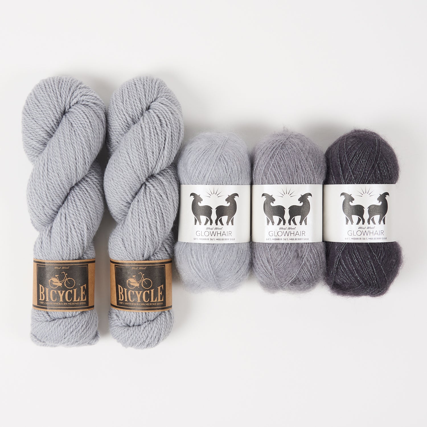 West Wool GREY COUTURE Mohair Silk Merino wool Mixed Weight Quick Kits