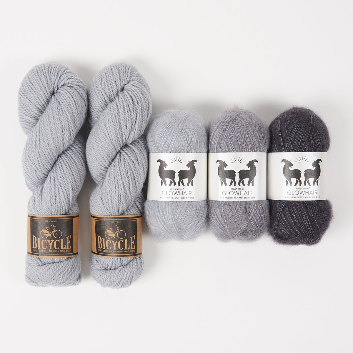 West Wool GREY COUTURE Mohair Silk Merino wool Mixed Weight Quick Kits