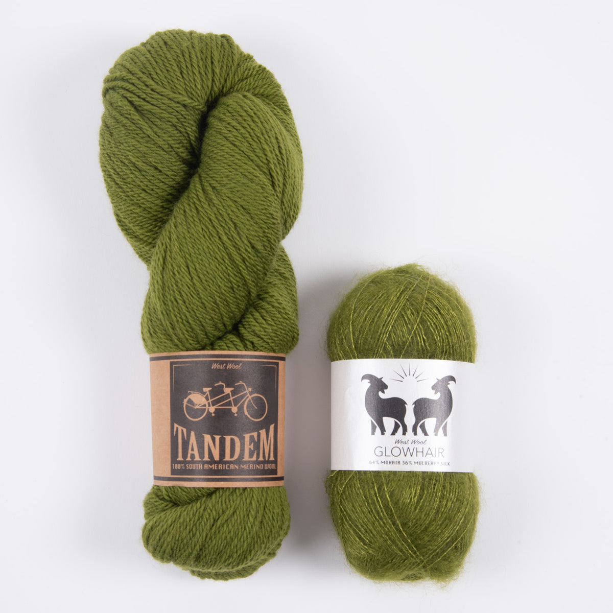 West Wool GREEN OLIVE MOHAIR MATCH TRIO DK Mohair Silk Merino wool Mixed Weight Quick Kits