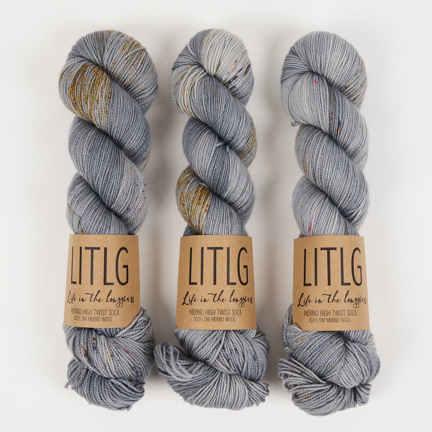 Life in The Long Grass HIGH TWIST SOCK - GRAYSLAKE Merino wool Fingering grey Yarn