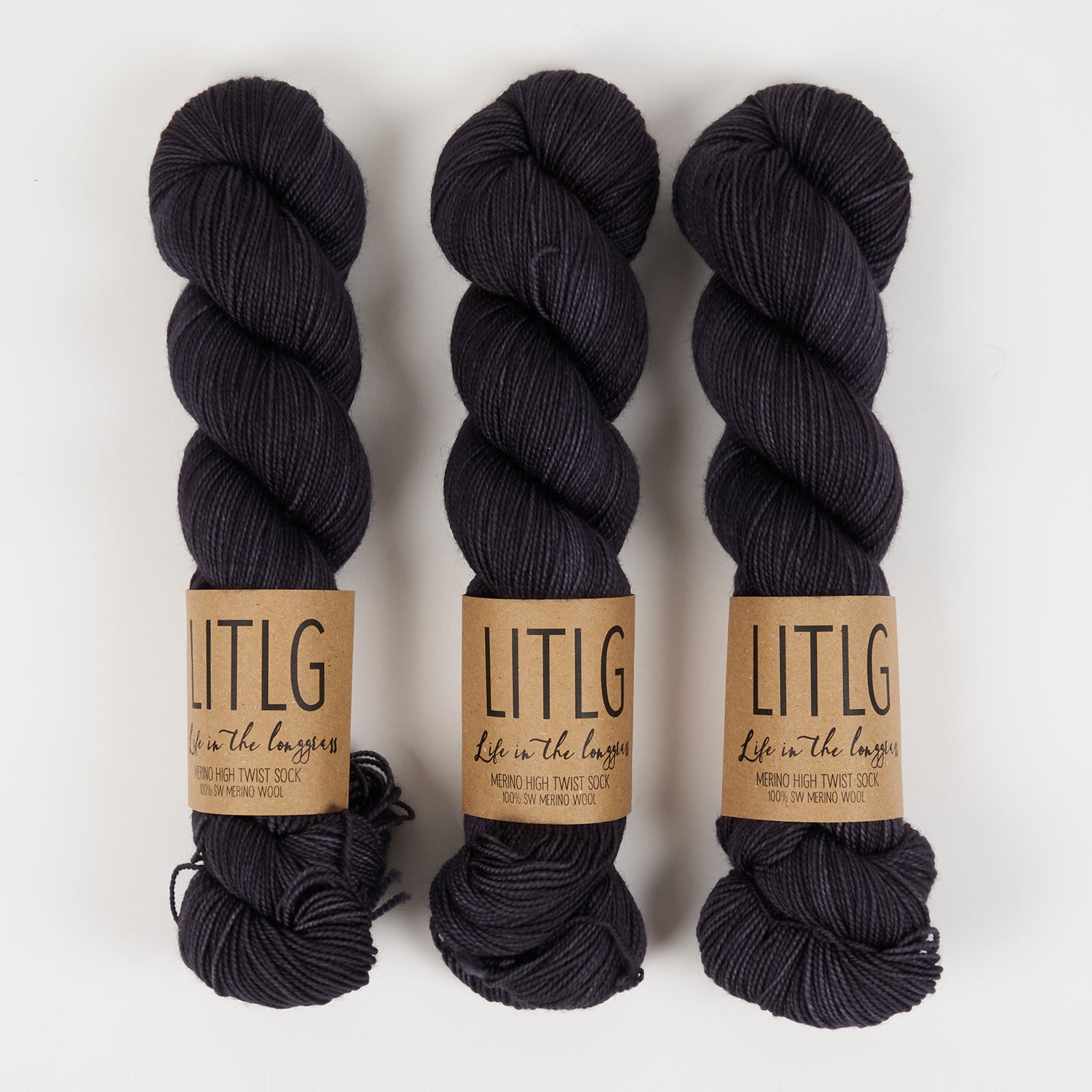 Life in The Long Grass HIGH TWIST SOCK - NIGHT Merino wool Fingering black Yarn