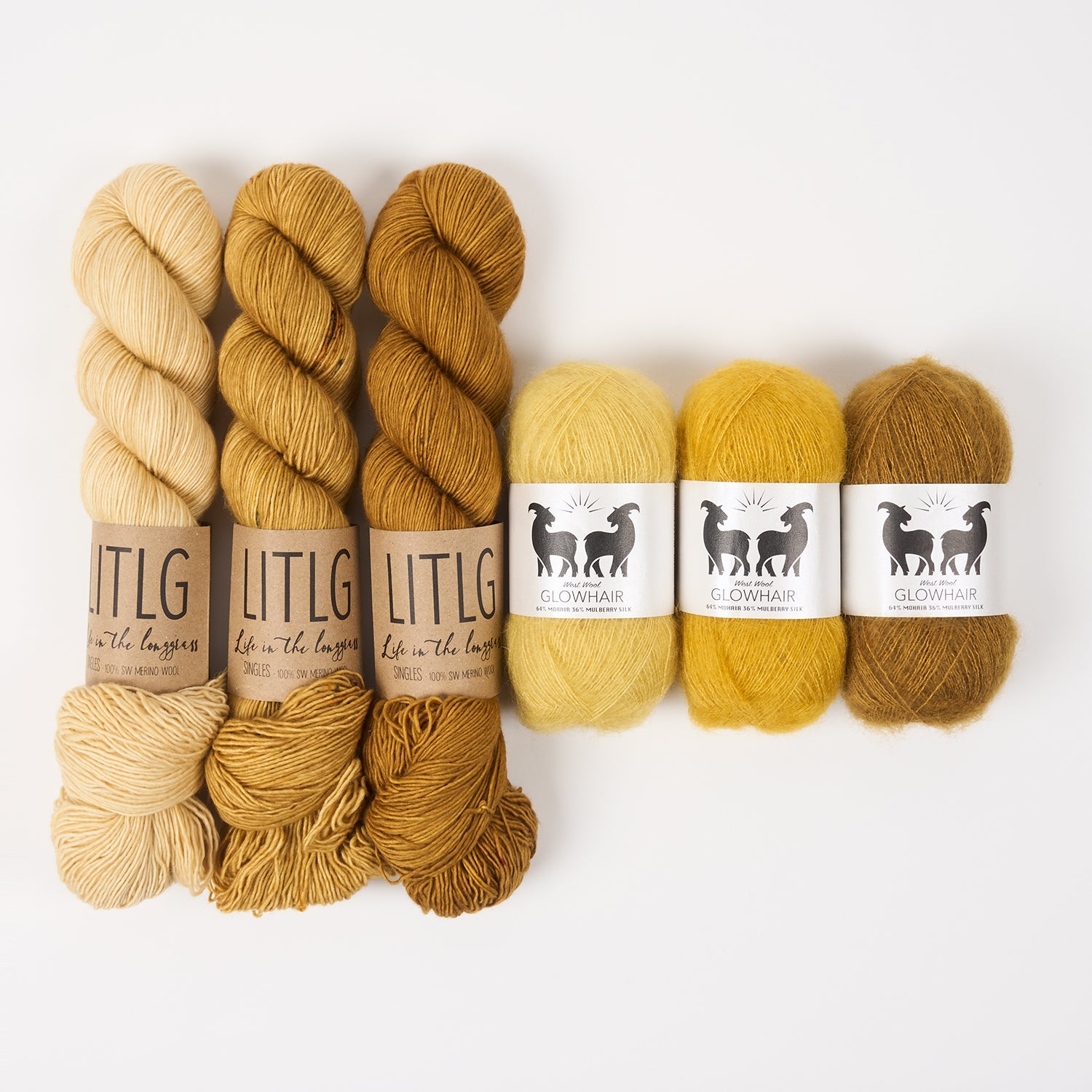 Life in The Long Grass WESTKNITS KIT - GLOWY FROST Merino wool Mohair Silk Fingering  Lace yellow brown Westknits Kits