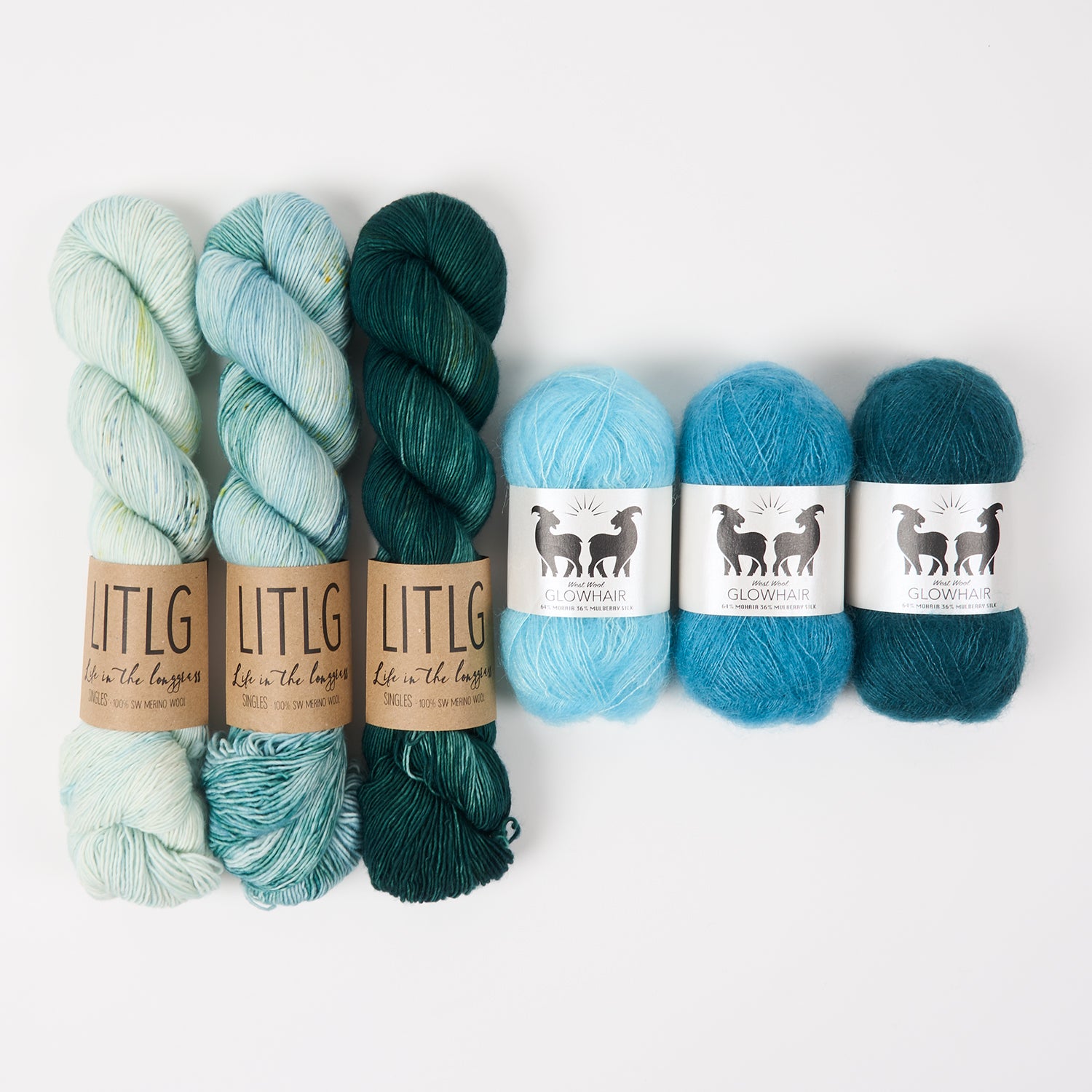 Life in The Long Grass WESTKNITS KIT - SPRUCE FROST Merino wool Mohair Silk Fingering  Lace blue turquoise green Westknits Kits