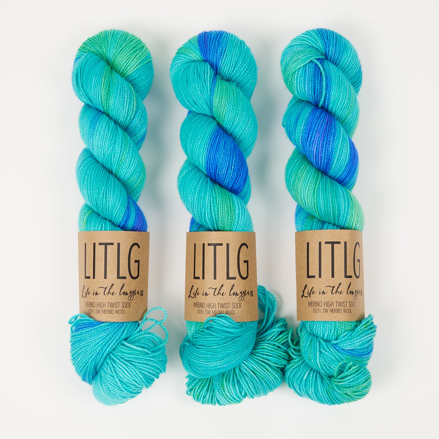 Life in The Long Grass HIGH TWIST SOCK - AURORA Merino wool Fingering green blue Yarn