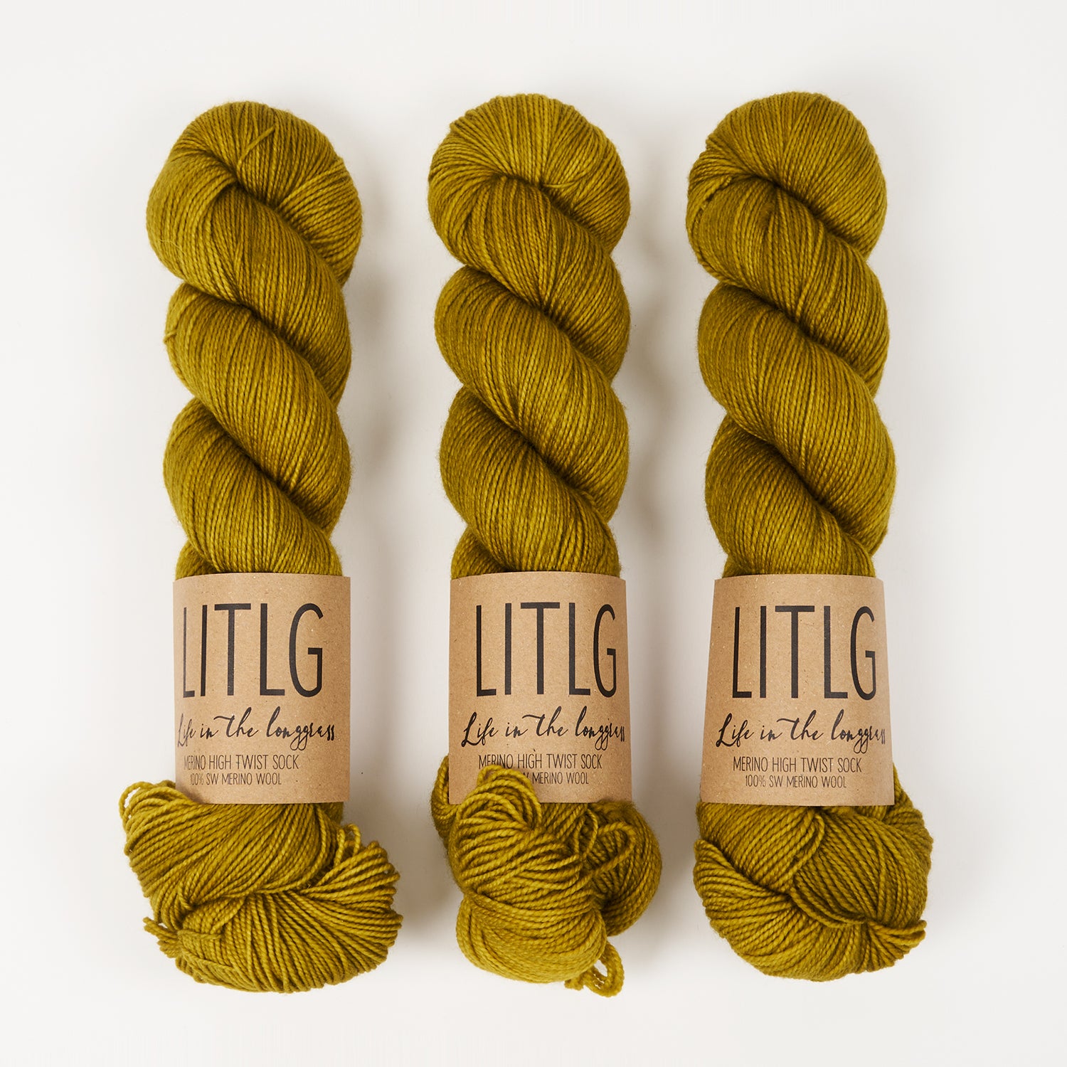 Life in The Long Grass HIGH TWIST SOCK - GOLDEN GREEN Merino wool Fingering yellow Yarn