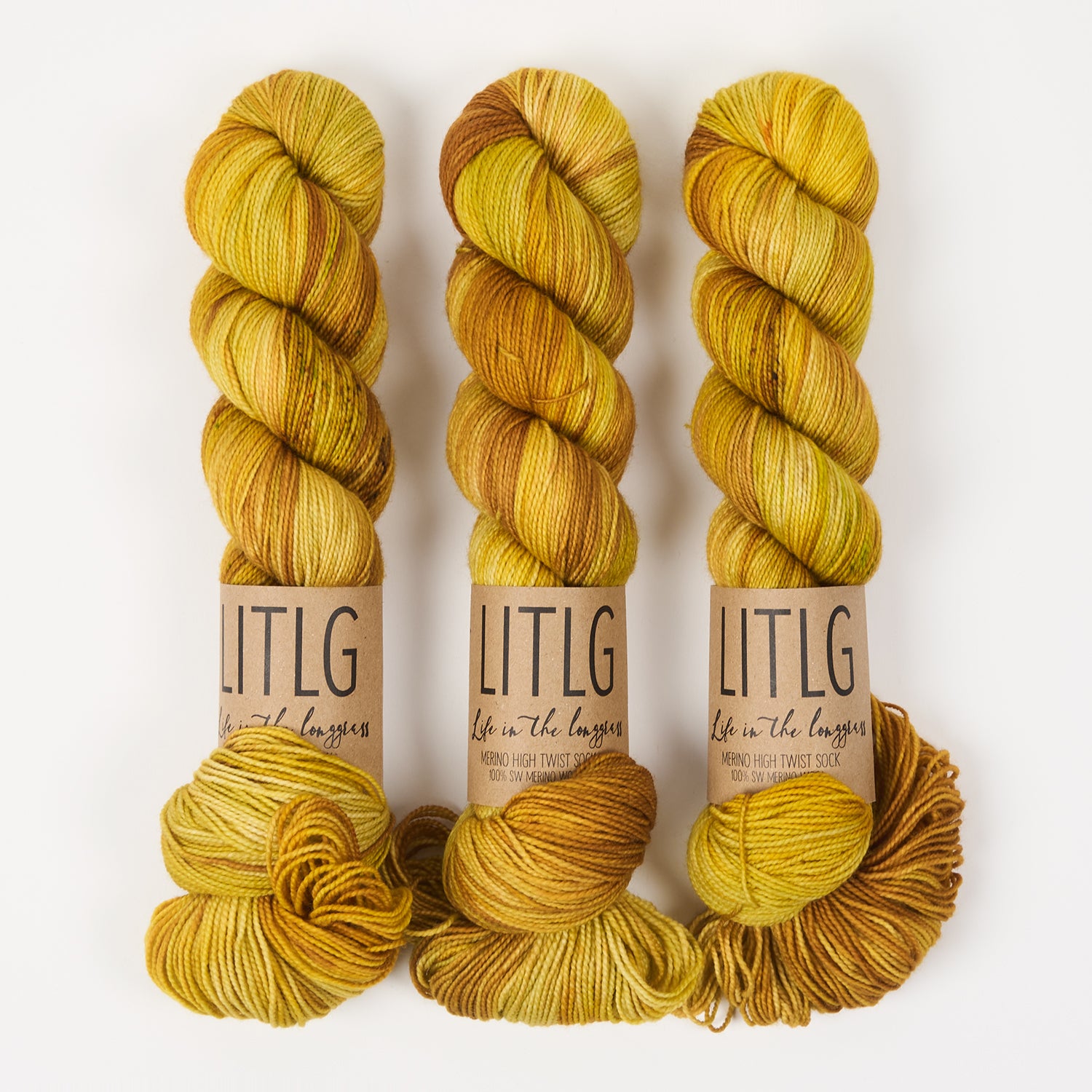 Life in The Long Grass HIGH TWIST SOCK - GORSE Merino wool Fingering yellow brown Yarn