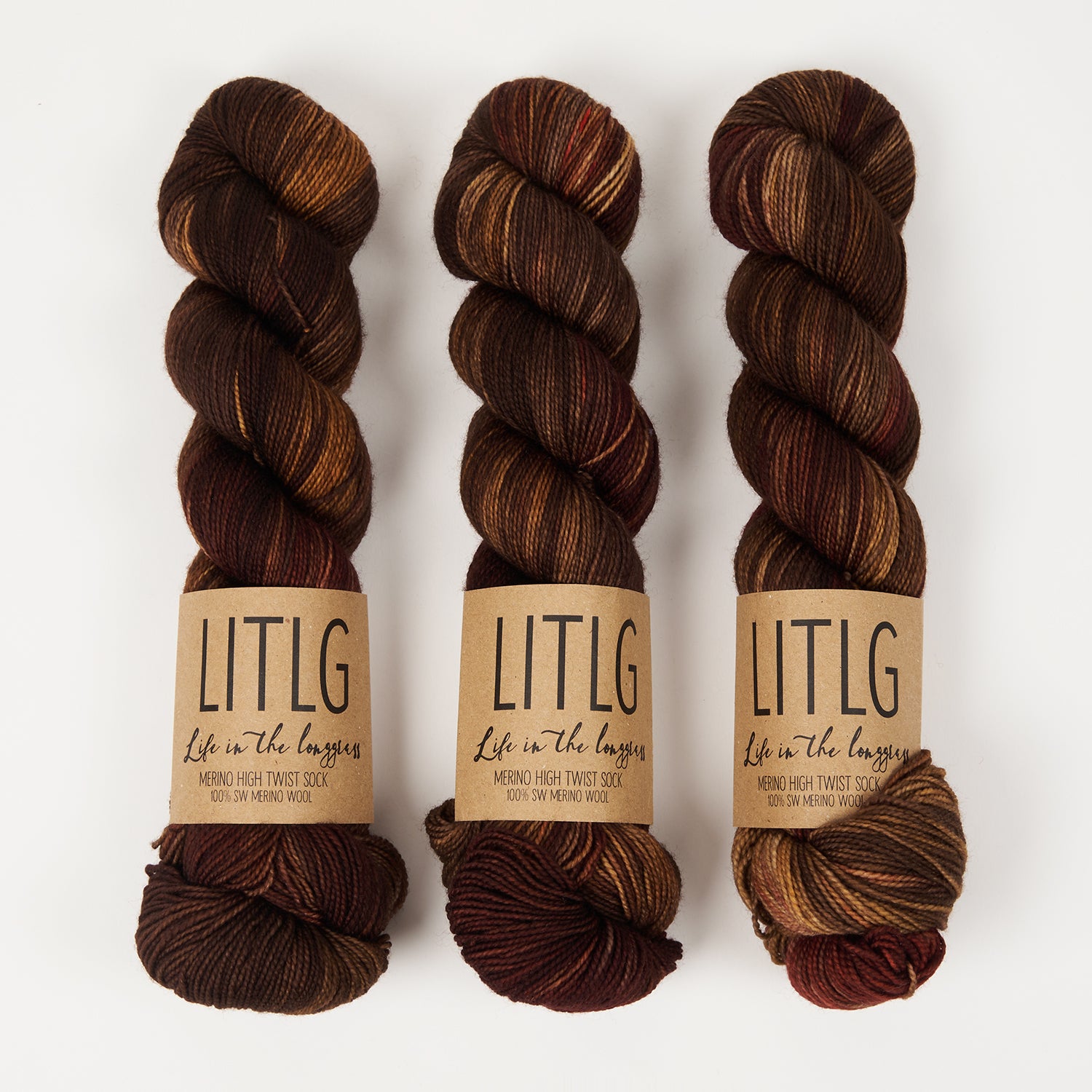 Life in The Long Grass HIGH TWIST SOCK - IN THE WOODS Merino wool Fingering brown Yarn