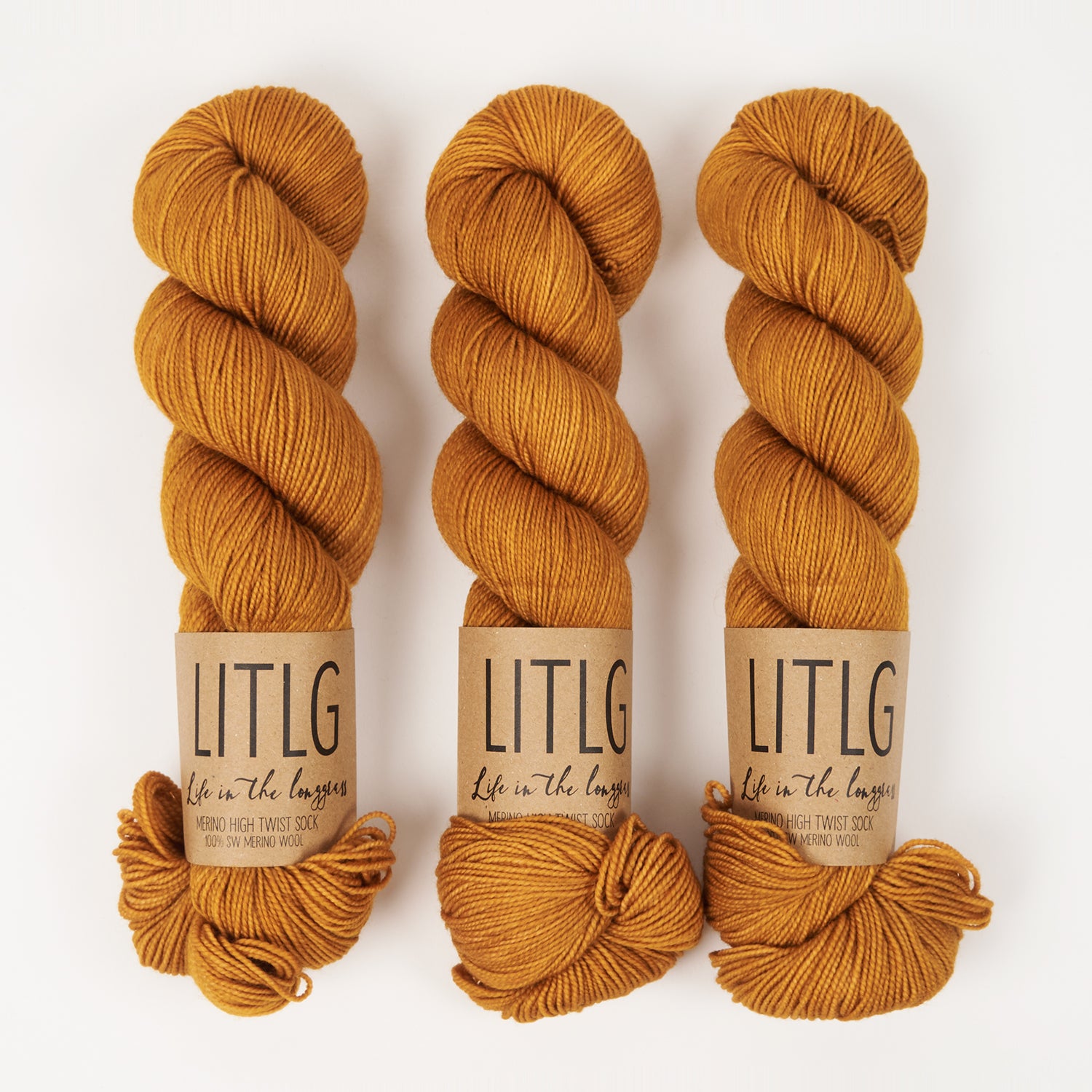 Life in The Long Grass HIGH TWIST SOCK - MUSTARD Merino wool Fingering yellow Yarn