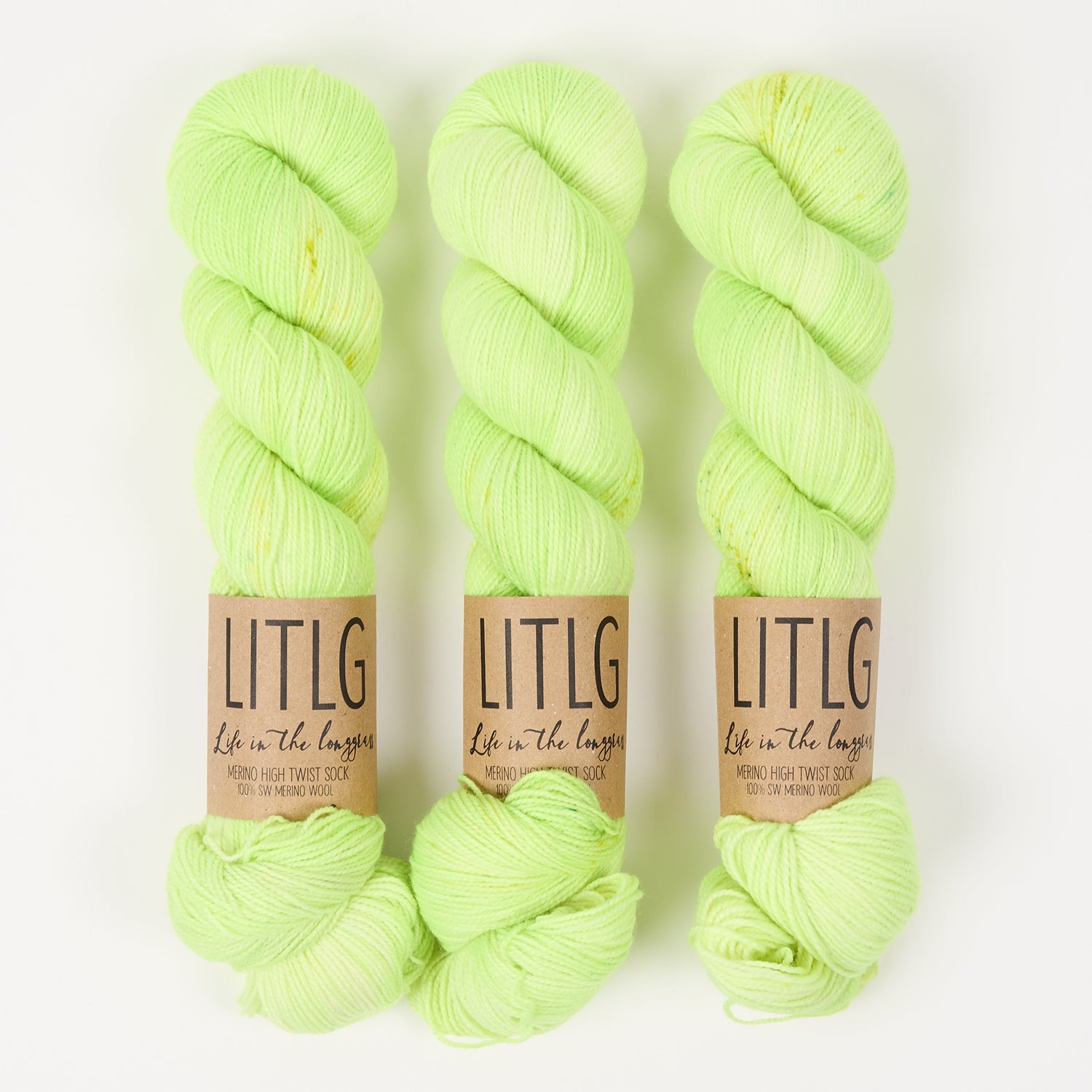 Life in The Long Grass HIGH TWIST SOCK - PARTICLE Merino wool Fingering neon green Yarn