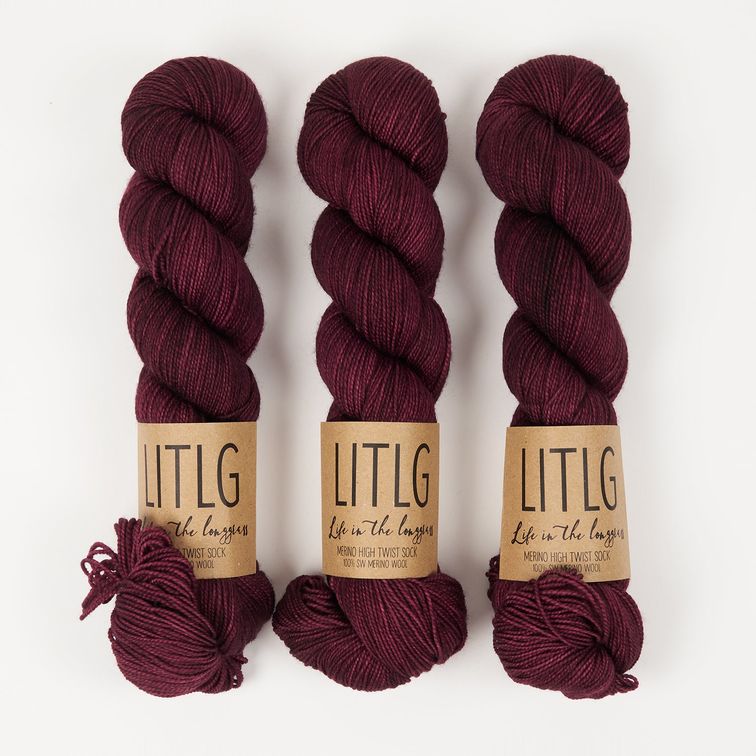 Life in The Long Grass HIGH TWIST SOCK - PLUM Merino wool Fingering red Yarn