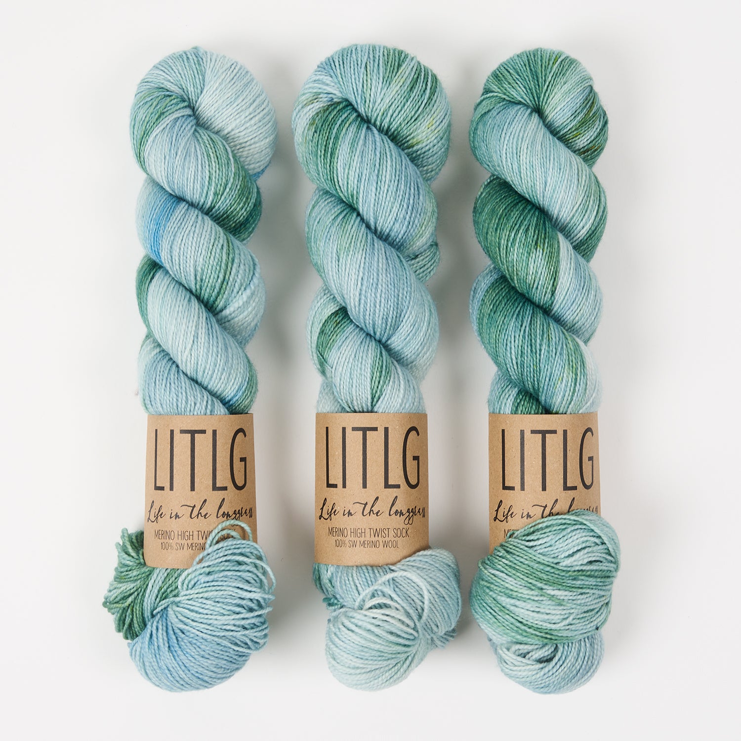 Life in The Long Grass HIGH TWIST SOCK - SHIVER Merino wool Fingering green blue Yarn