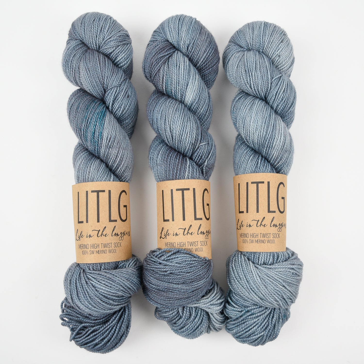 Life in The Long Grass HIGH TWIST SOCK - BLUE ICE Merino wool Fingering blue Yarn