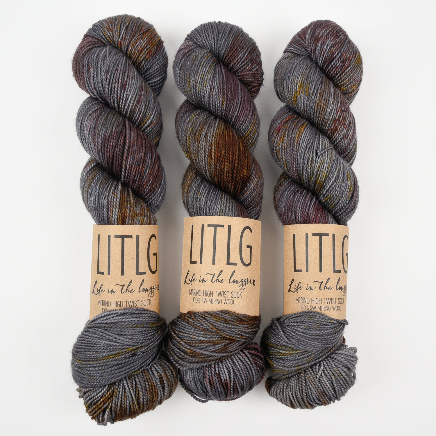 Life in The Long Grass HIGH TWIST SOCK - CORRODE Merino wool Fingering grey Yarn