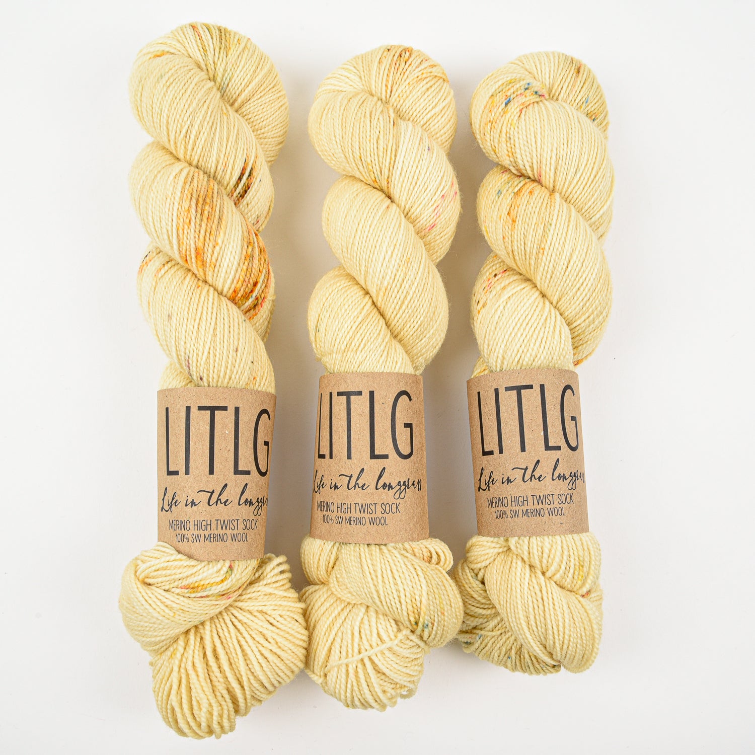 Life in The Long Grass HIGH TWIST SOCK - GLITTER Merino wool Fingering yellow Yarn