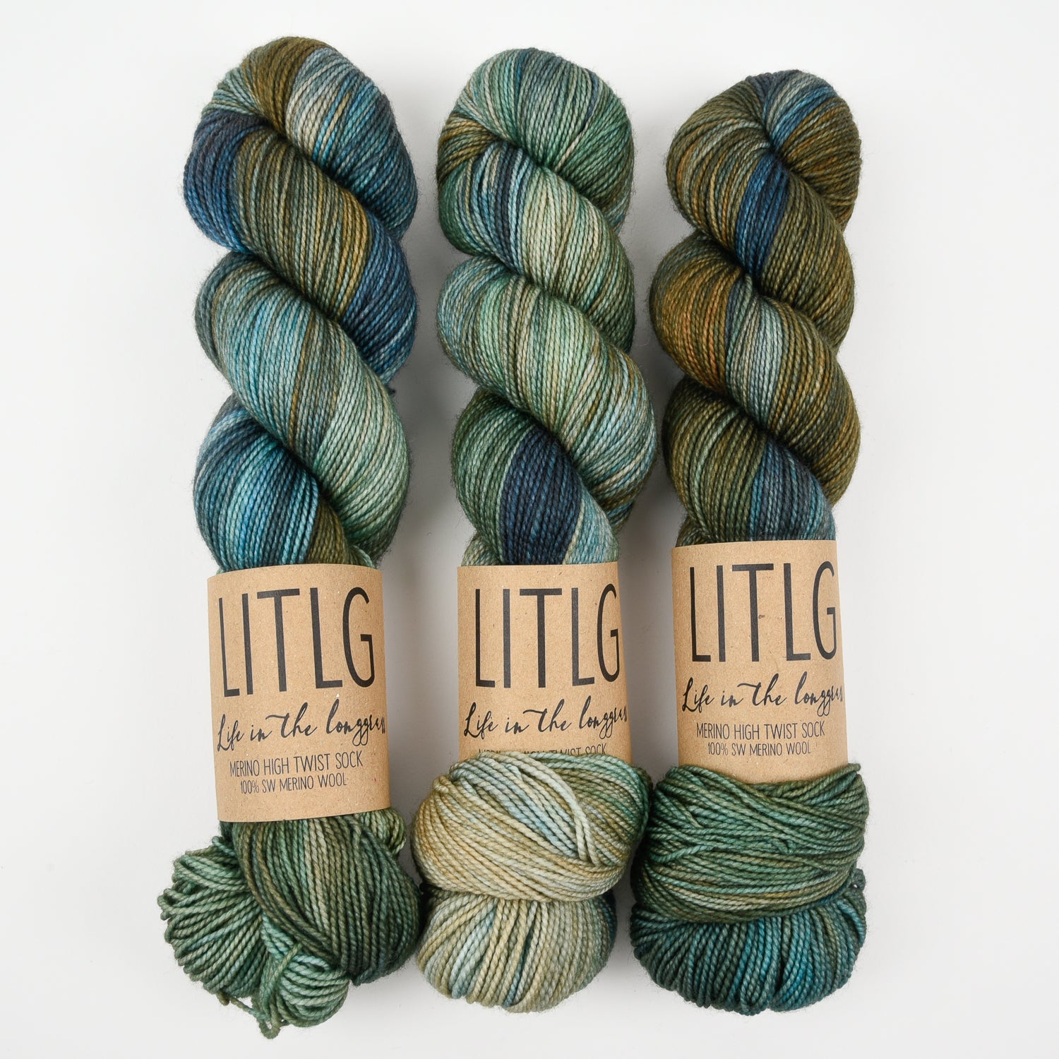 Life in The Long Grass HIGH TWIST SOCK - MARSHES Merino wool Fingering green Yarn