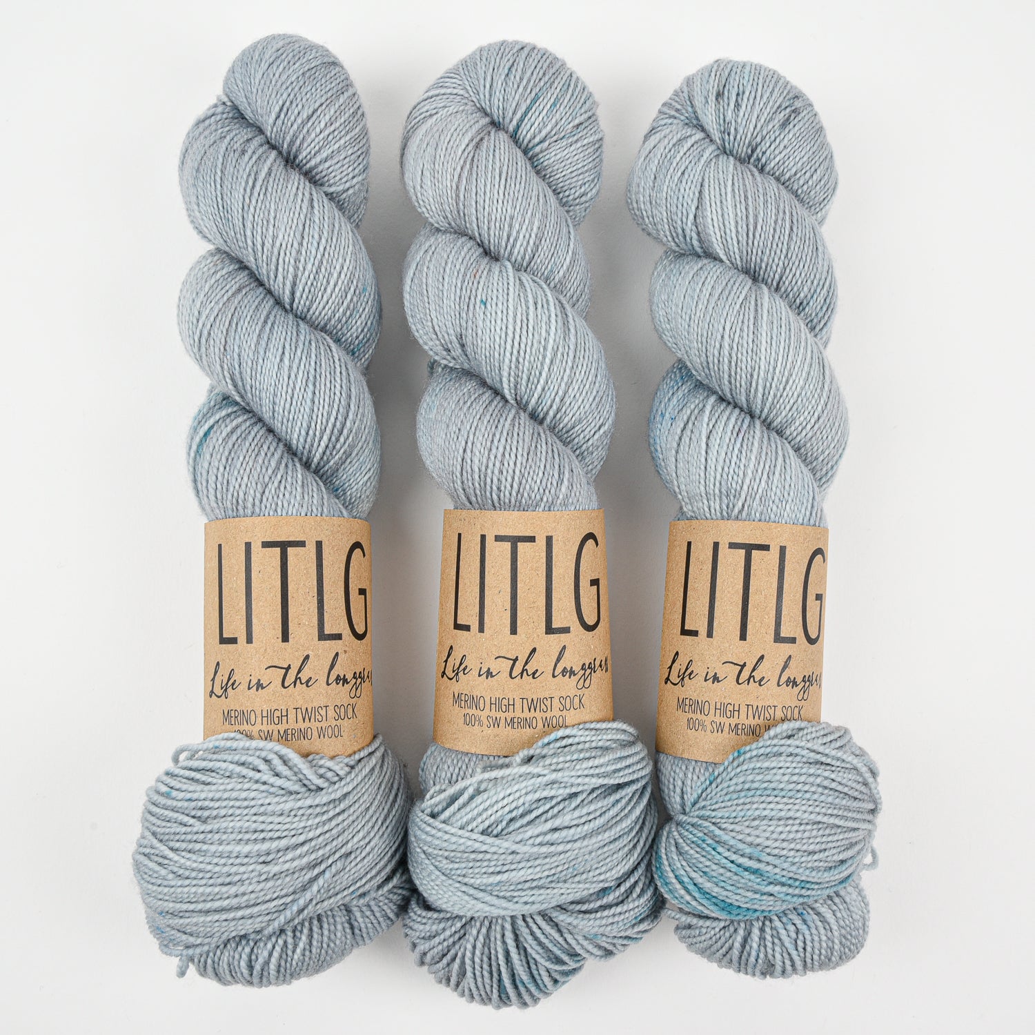Life in The Long Grass HIGH TWIST SOCK - THAW Merino wool Fingering grey blue Yarn