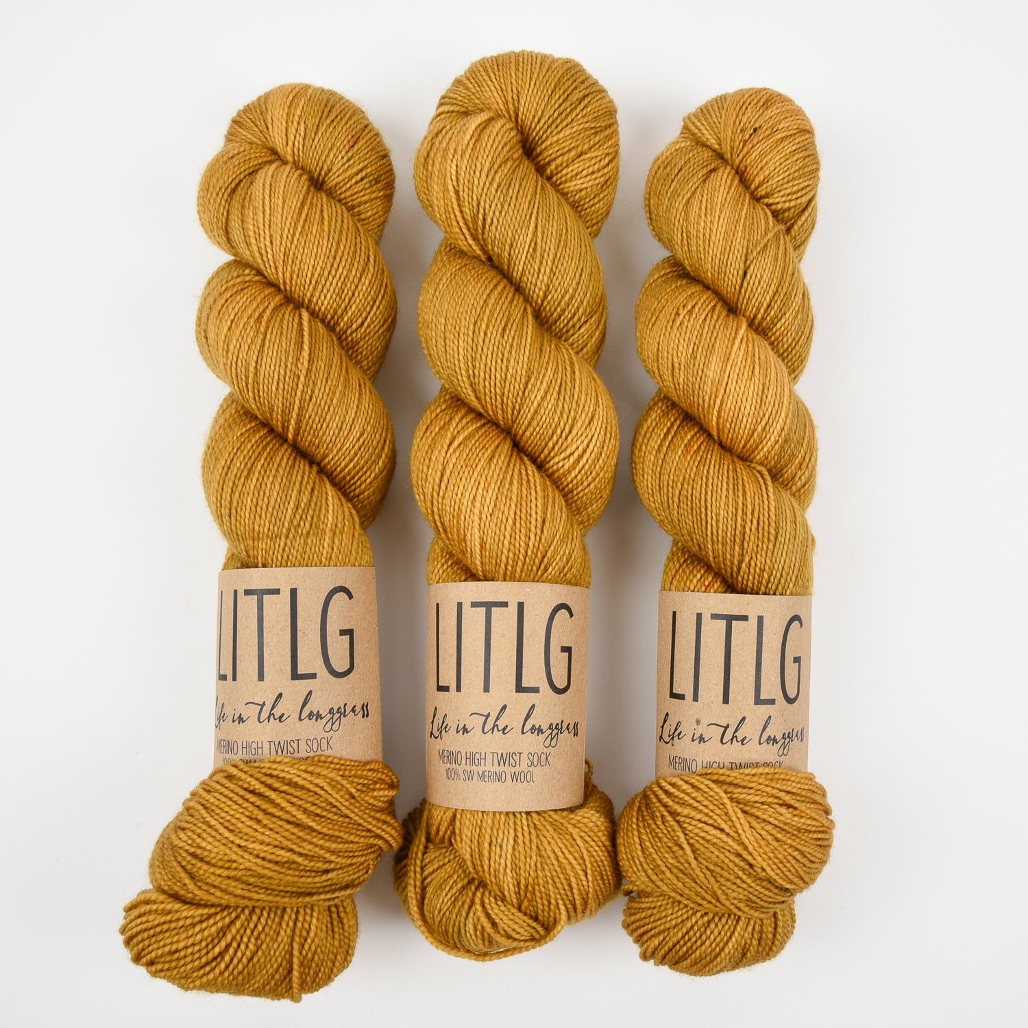 Life in The Long Grass HIGH TWIST SOCK - TOFFEE Merino wool Fingering yellow brown Yarn