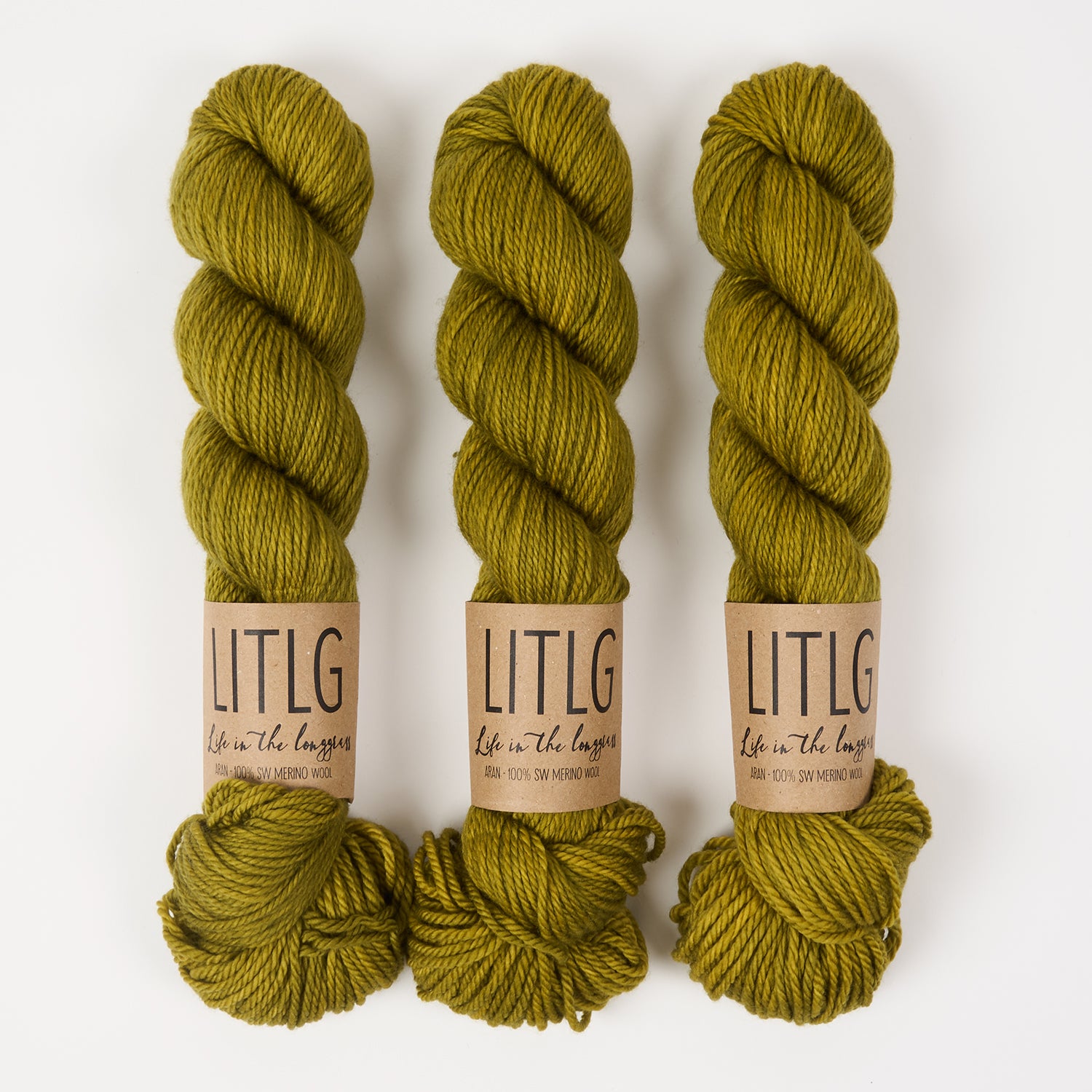 Life in The Long Grass LITLG MERINO ARAN - GOLDEN GREEN Merino wool Aran green Yarn