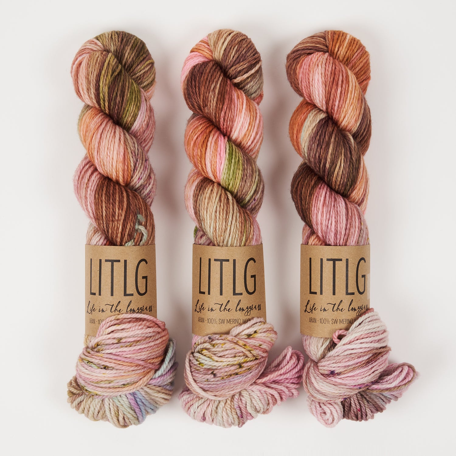 Life in The Long Grass LITLG MERINO ARAN - TAWNEY Merino wool Aran multicolour pink Yarn