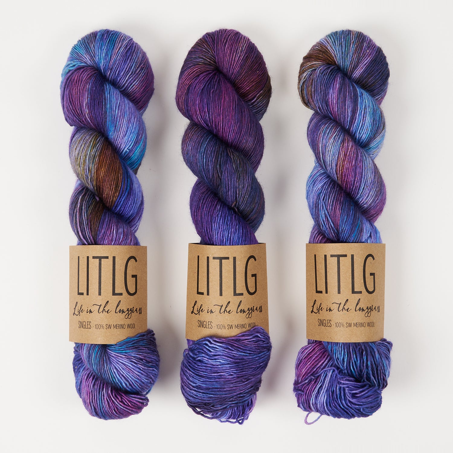 Life in The Long Grass LITLG SINGLES - AMETHYST Merino wool Fingering purple multicolour blue Yarn