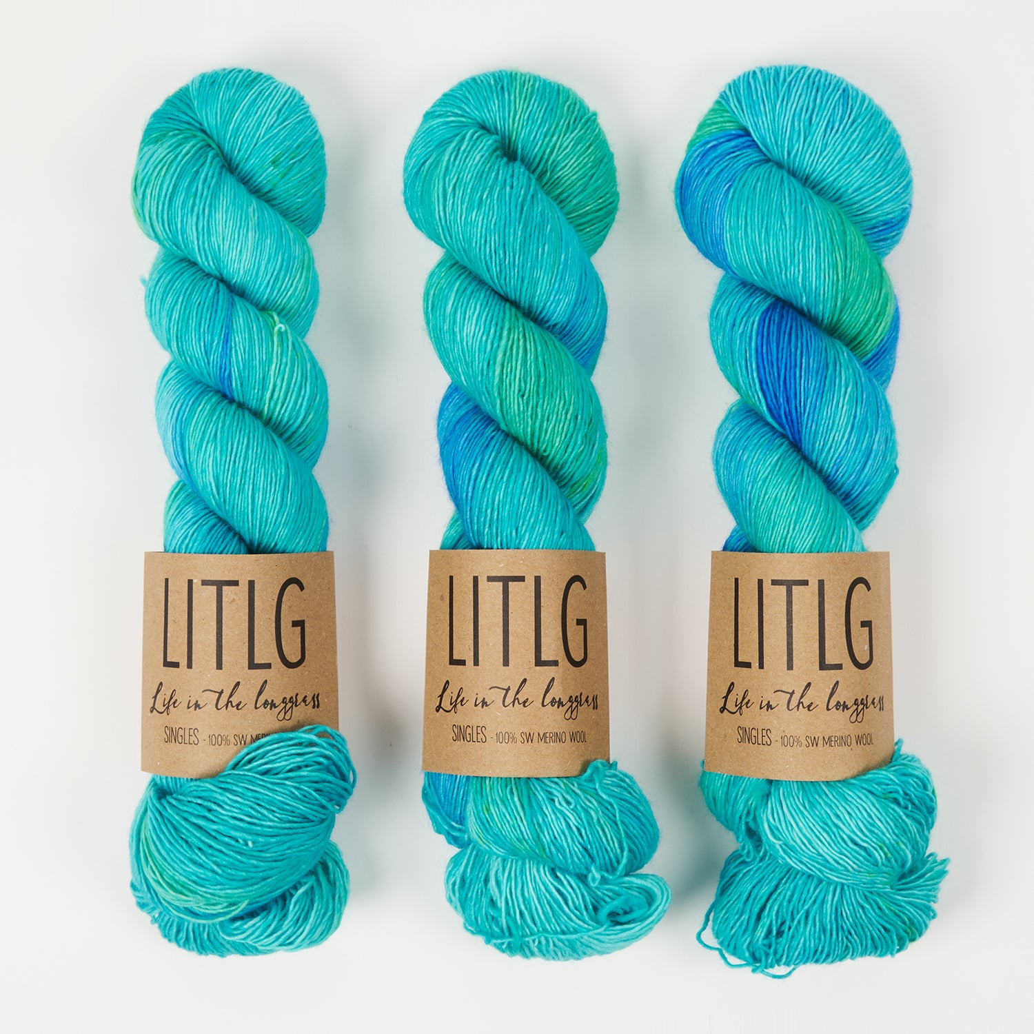 Life in The Long Grass LITLG SINGLES - AURORA Merino wool Fingering turquoise Yarn