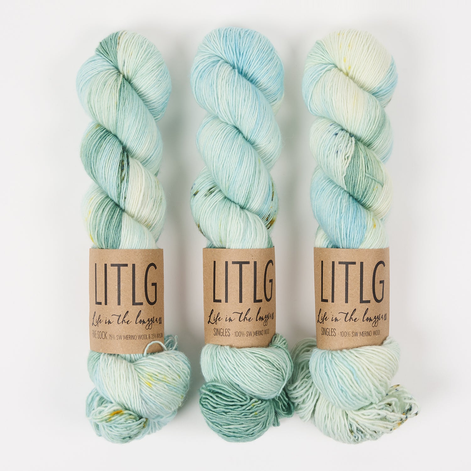 Life in The Long Grass LITLG SINGLES - CRACKED ICE Merino wool Fingering blue white Yarn