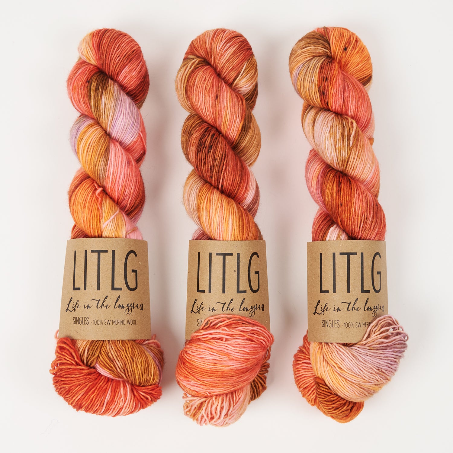 Life in The Long Grass LITLG SINGLES - SMOULDER Merino wool Fingering orange multicolour Yarn