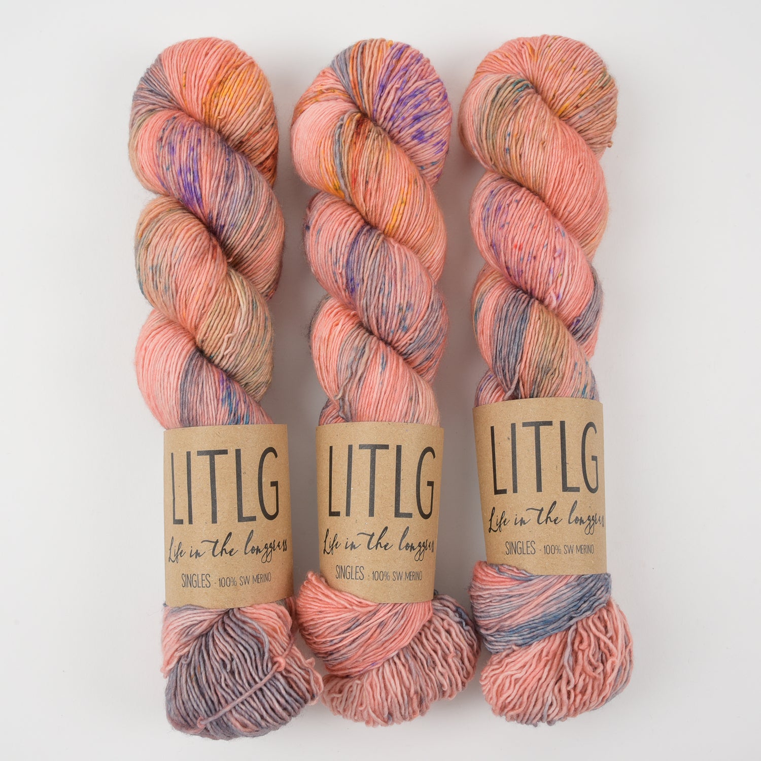Life in The Long Grass LITLG SINGLES - REALM Merino wool Fingering multicolour coral Yarn