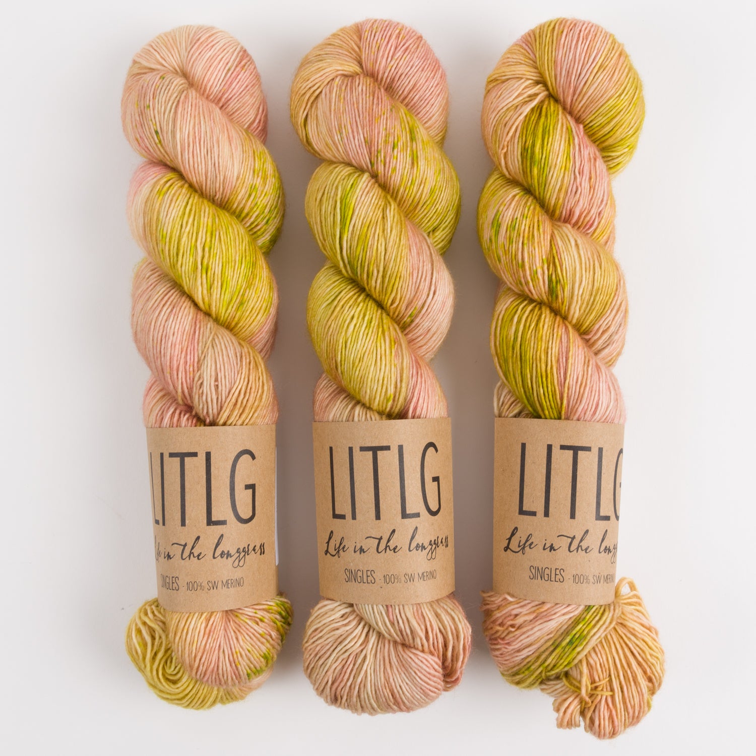 Life in The Long Grass LITLG SINGLES - KILN Merino wool Fingering peach yellow Yarn
