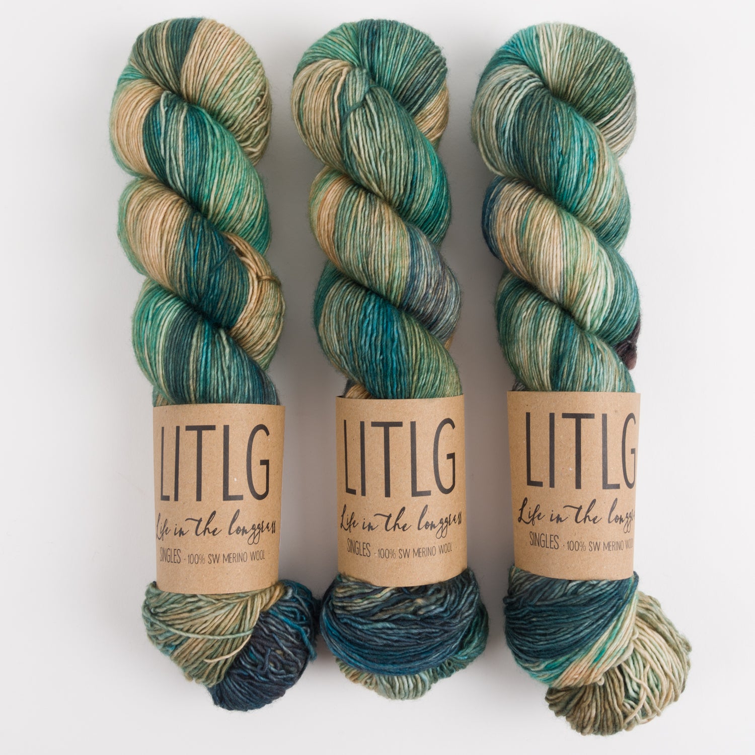 Life in The Long Grass LITLG SINGLES - MARSHES Merino wool Fingering green Yarn