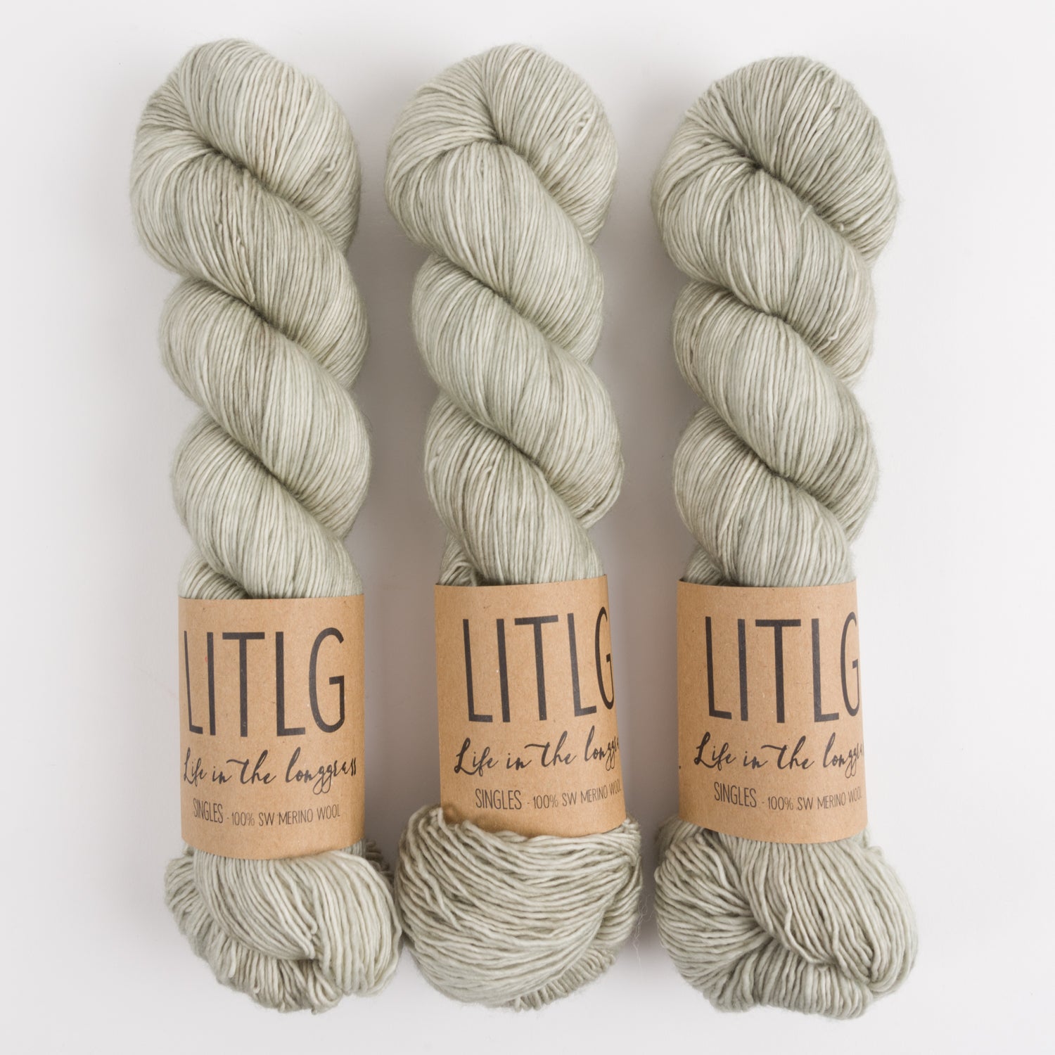 Life in The Long Grass LITLG SINGLES - OYSTER Merino wool Fingering grey green Yarn