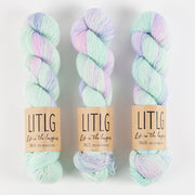 Life in The Long Grass LITLG SINGLES - MIRAGE Merino wool Fingering green purple Yarn
