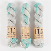 Life in The Long Grass LITLG SINGLES - REFLECTIVE Merino wool Fingering grey turquoise Yarn