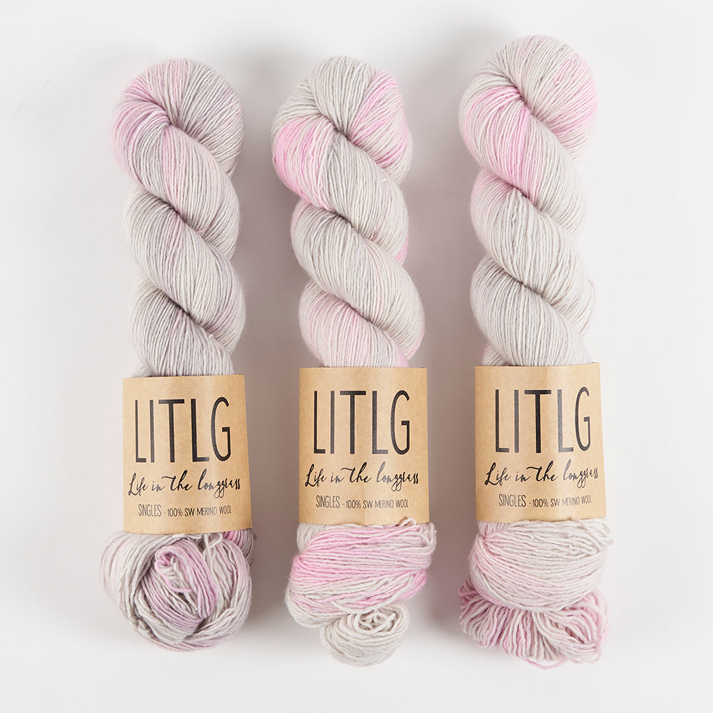 Life in The Long Grass LITLG SINGLES - VEIL Merino wool Fingering pink grey Yarn