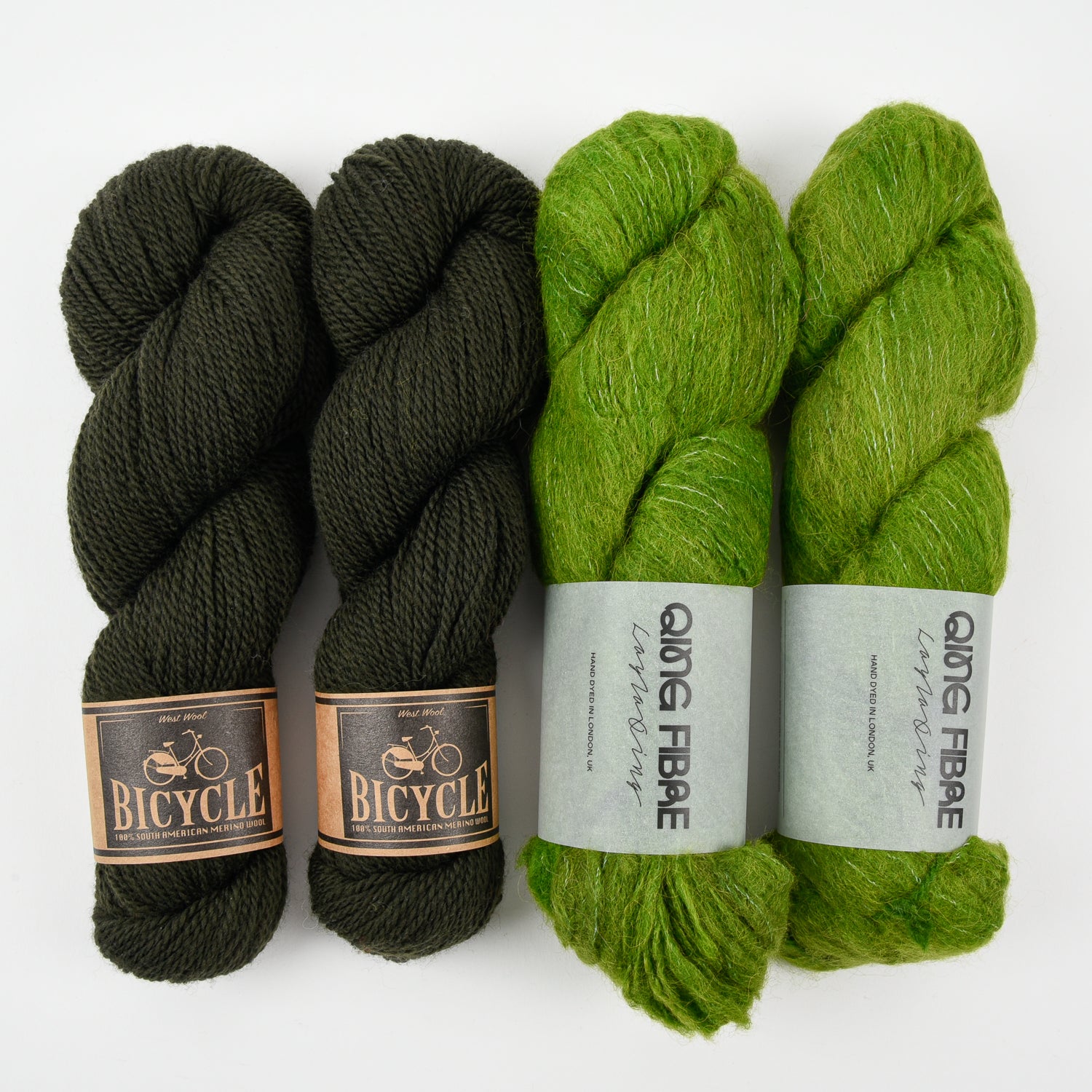 Qing Fibre LUSCIOUS GREENS Alpaca Merino wool Silk Mixed Weight Quick Kits