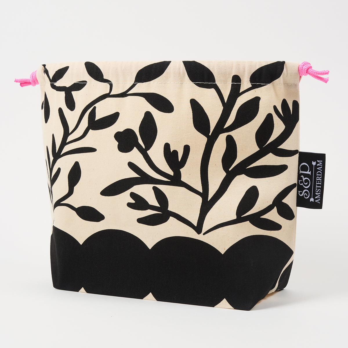 DRAWSTRING BAG - FLOWERS BLACK