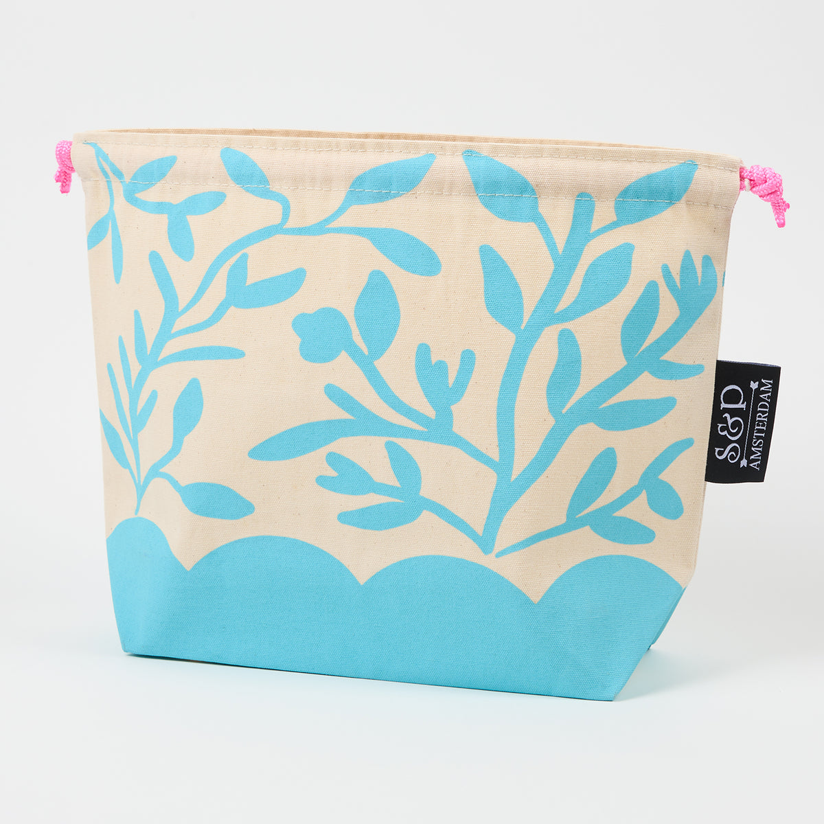 DRAWSTRING BAG - FLOWERS ROBINS EGG