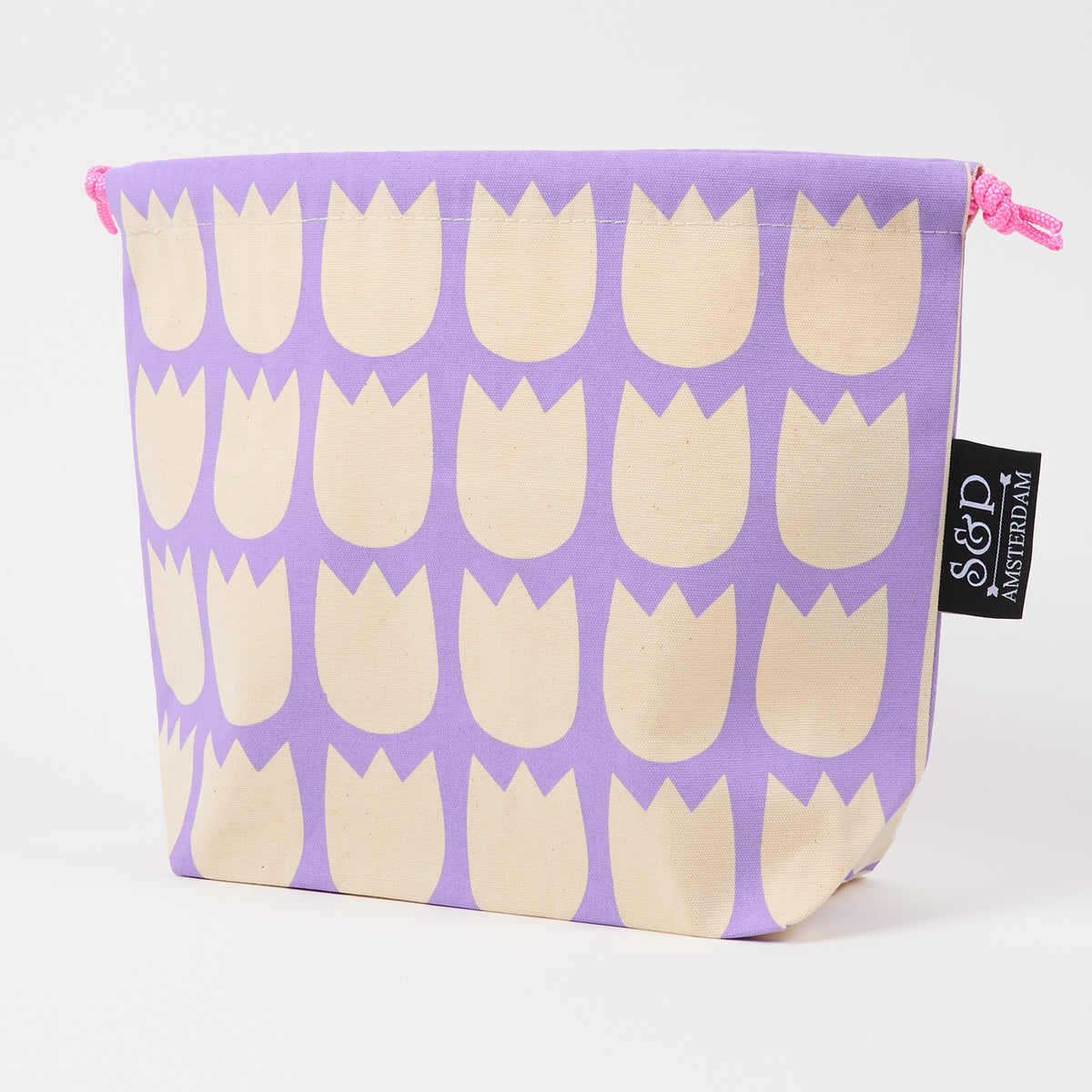 DRAWSTRING BAG - TULIPS WHITE/PURPLE