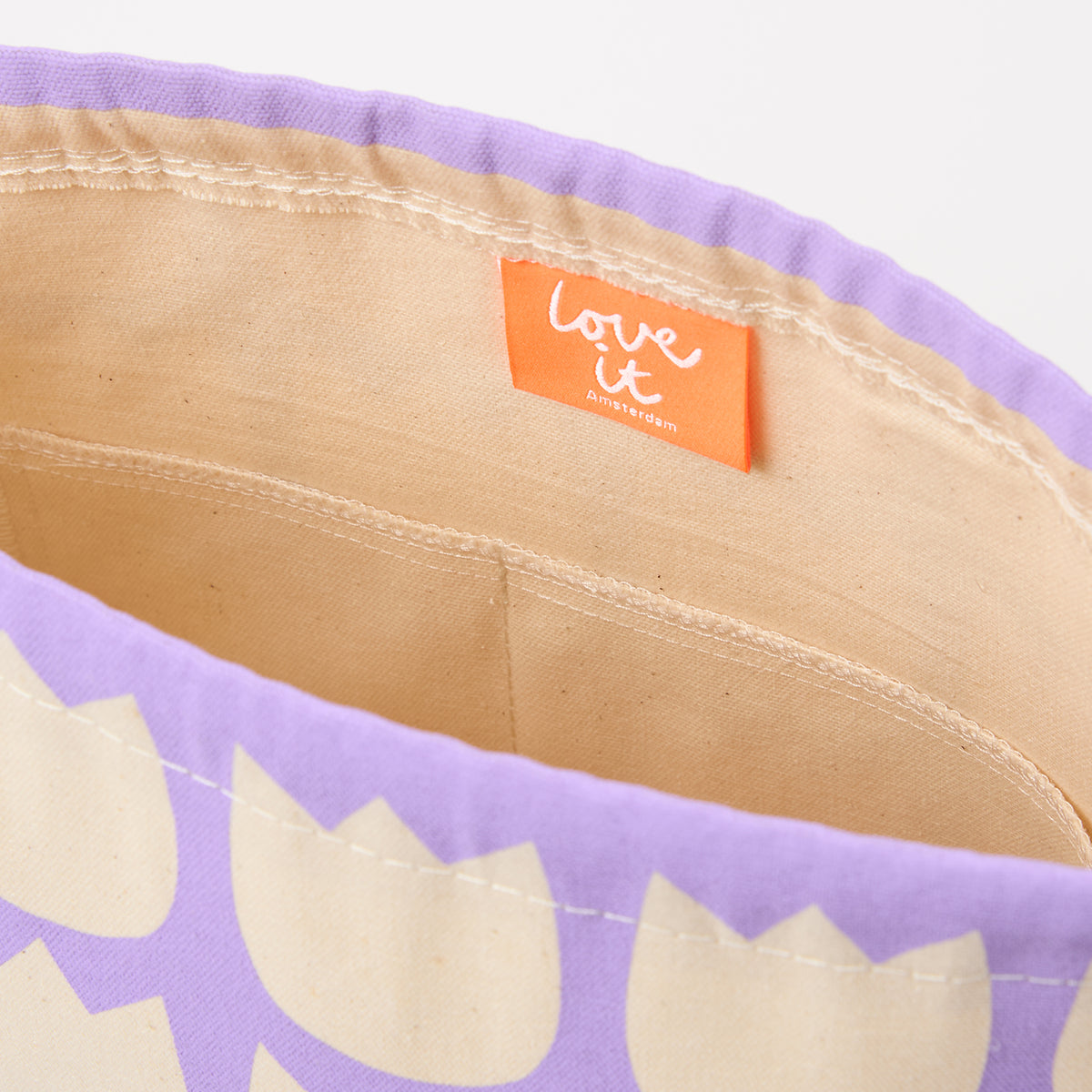 DRAWSTRING BAG - TULIPS WHITE/PURPLE