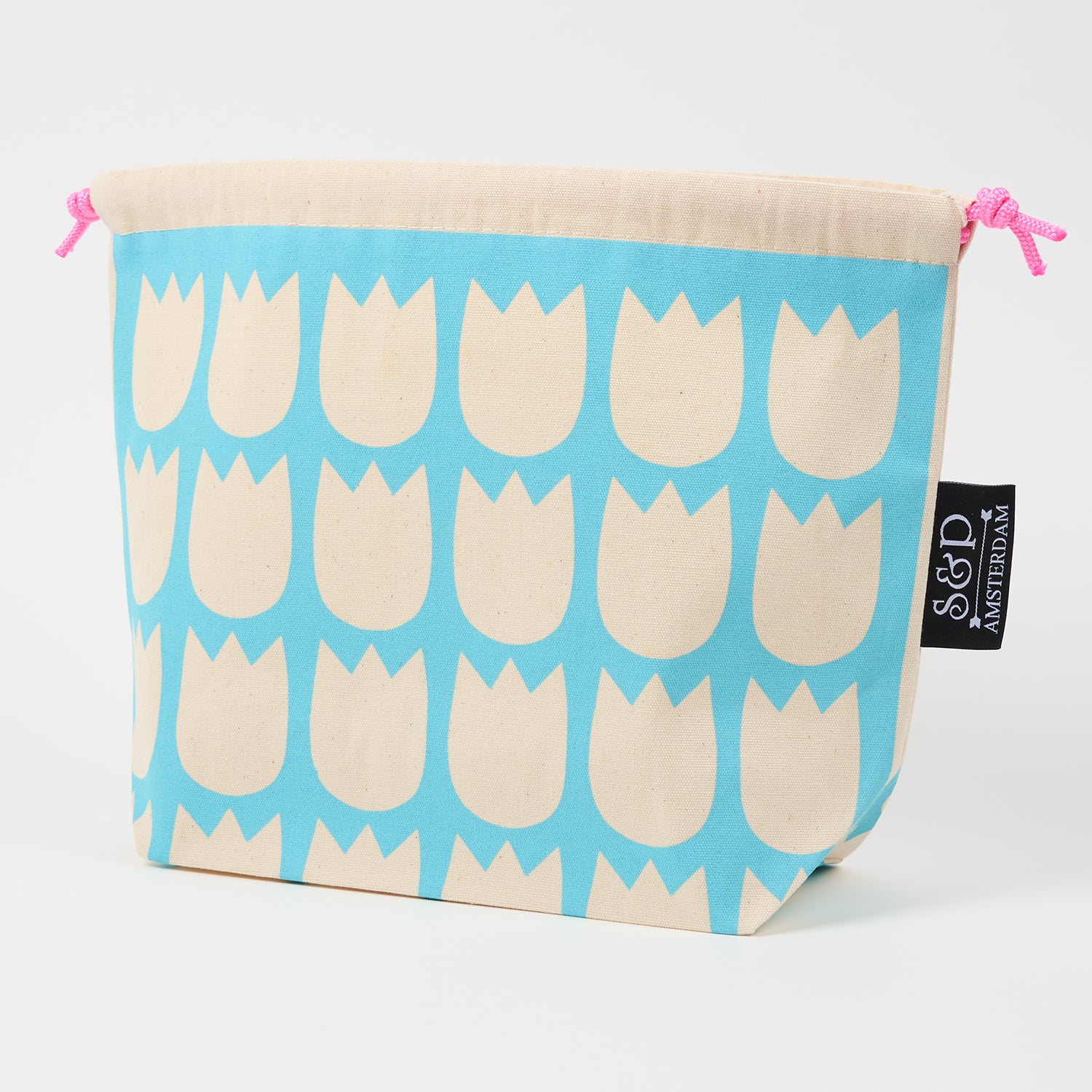 DRAWSTRING BAG - TULIPS WHITE/ROBINS EGG