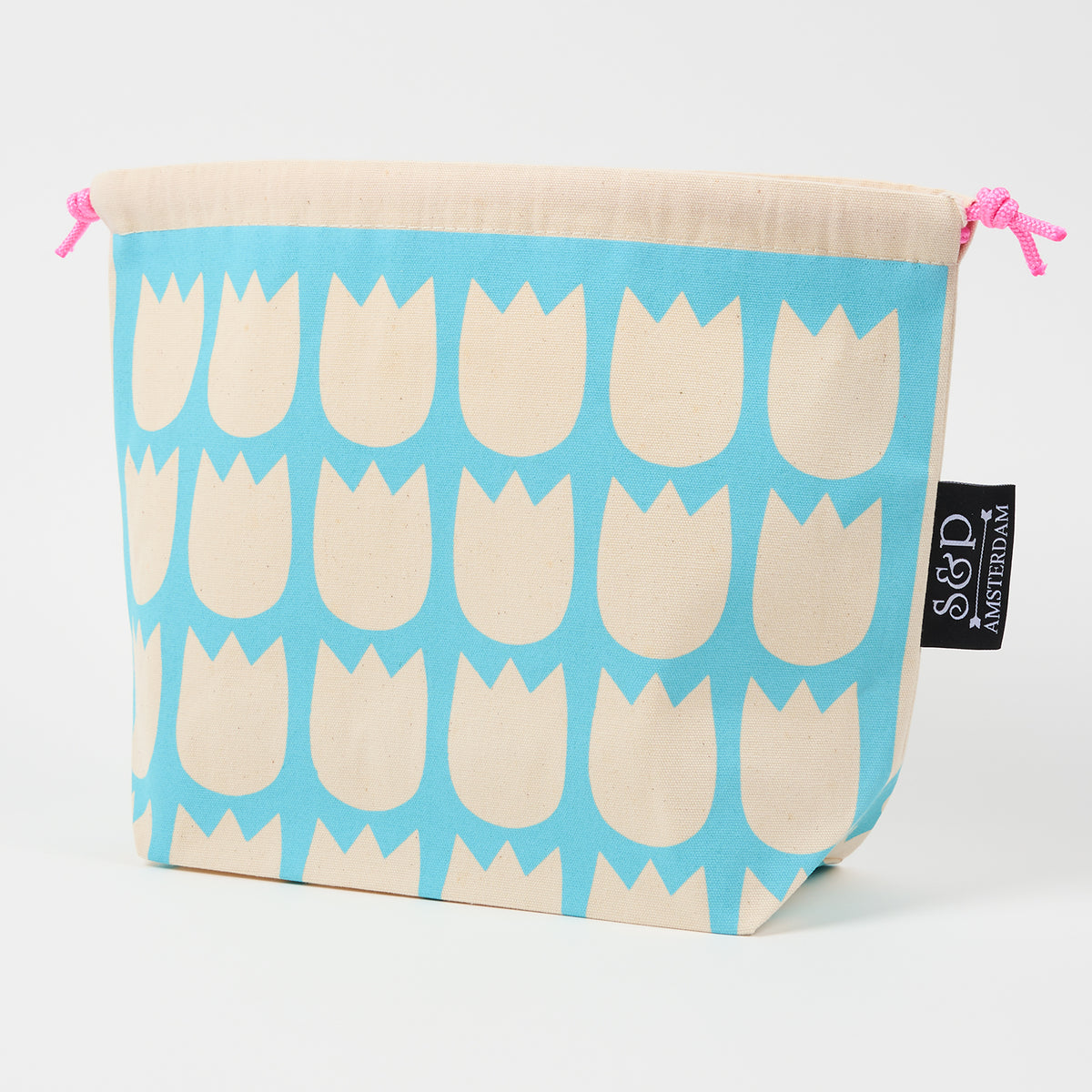 DRAWSTRING BAG - TULIPS WHITE/ROBINS EGG