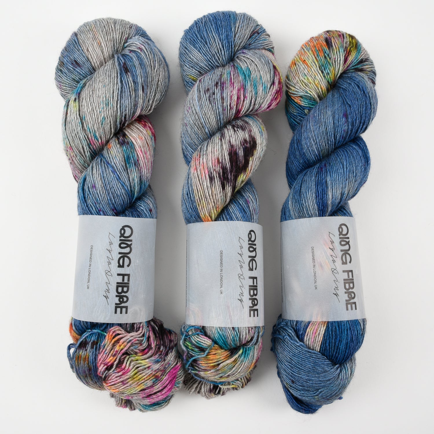 Qing Fibre QING YAK SINGLES - MANTA RAY Merino wool Yak Silk Fingering blue Yarn