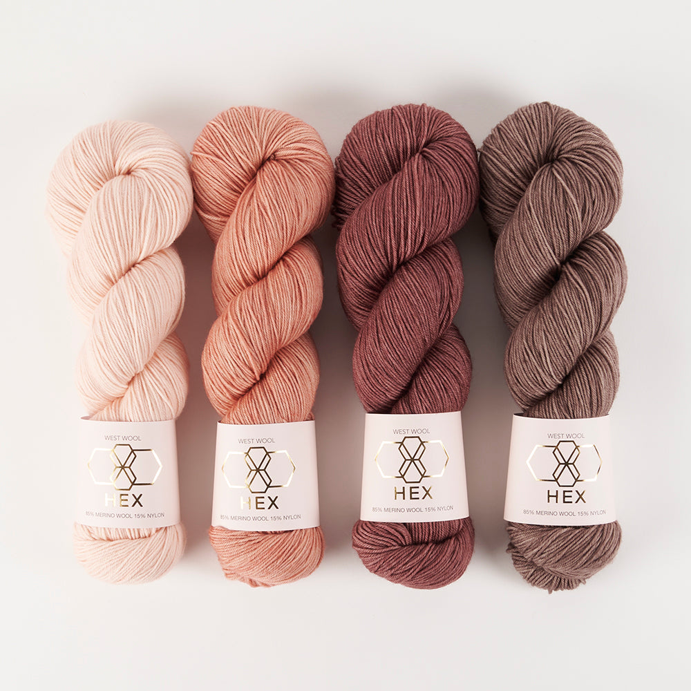 West Wool TOPOGRAPHY SHAWL - MAUVELLOUS WOOD Merino wool Nylon Fingering pink brown Westknits Kits
