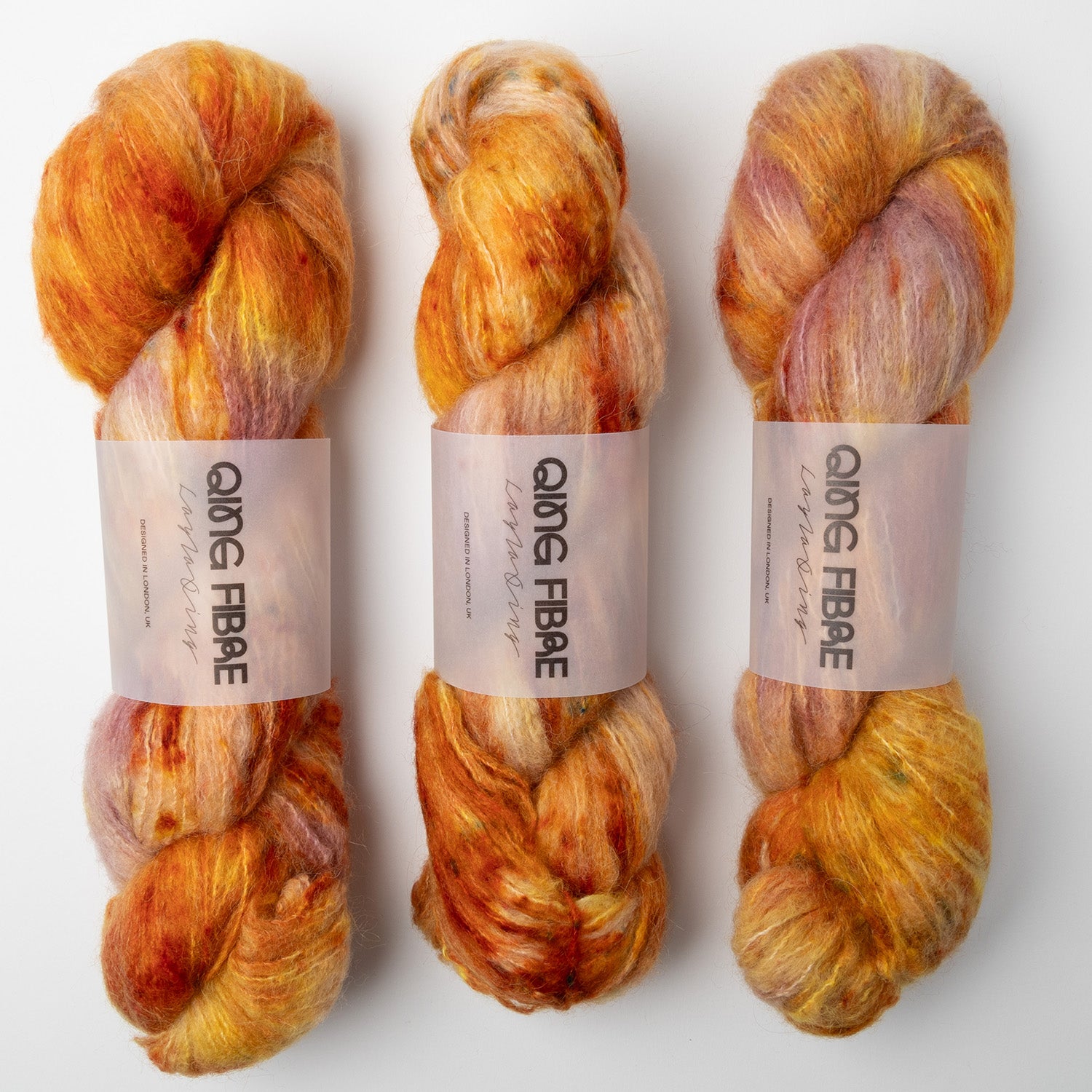 Qing Fibre MELTED BABY SURI - AFLAME Alpaca Merino wool Silk Sport peach orange Yarn