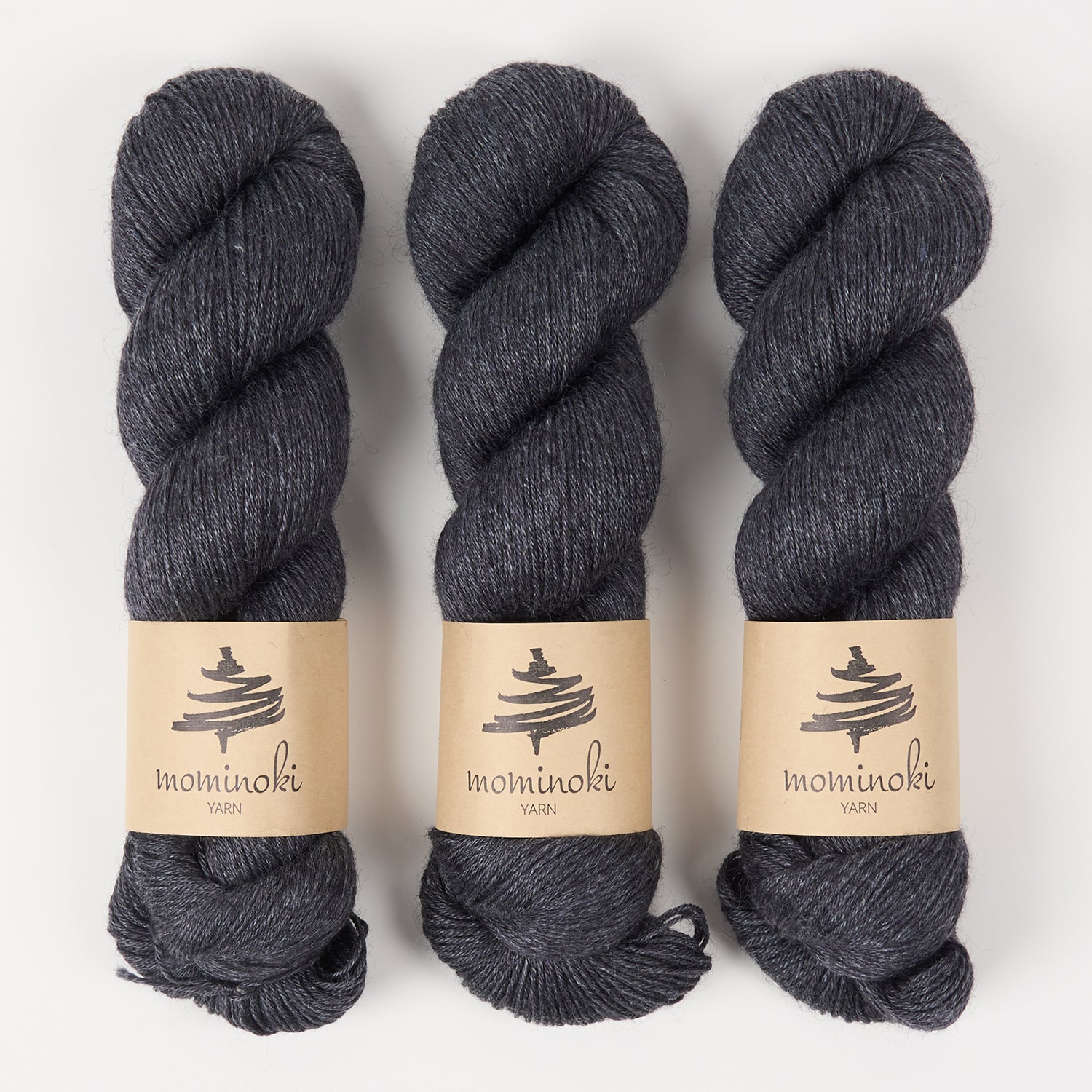 Mominoki Yarn RAMIE SILK - INK Wool Ramie Silk Fingering grey Yarn