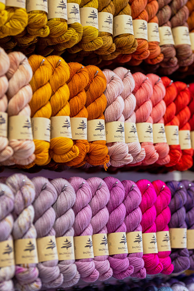This image shows a close-up of the yarn layout at the new Stephen & Penelope location in Amsterdam. 