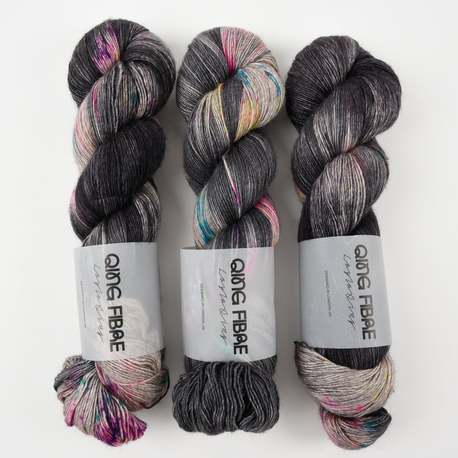 Qing Fibre QING YAK SINGLES - PANDA Merino wool Yak Silk Fingering black Yarn