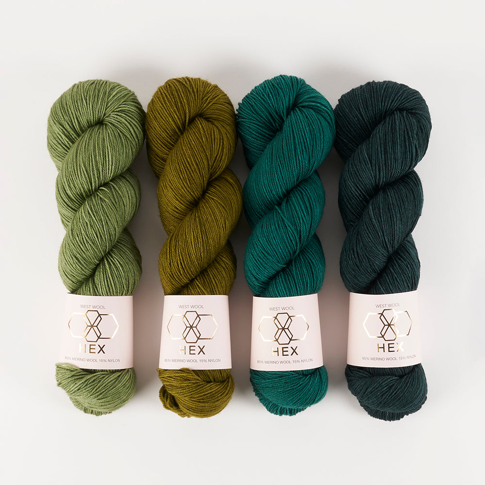 West Wool TOPOGRAPHY SHAWL - PEACOCK CAMP Merino wool Nylon Fingering green Westknits Kits