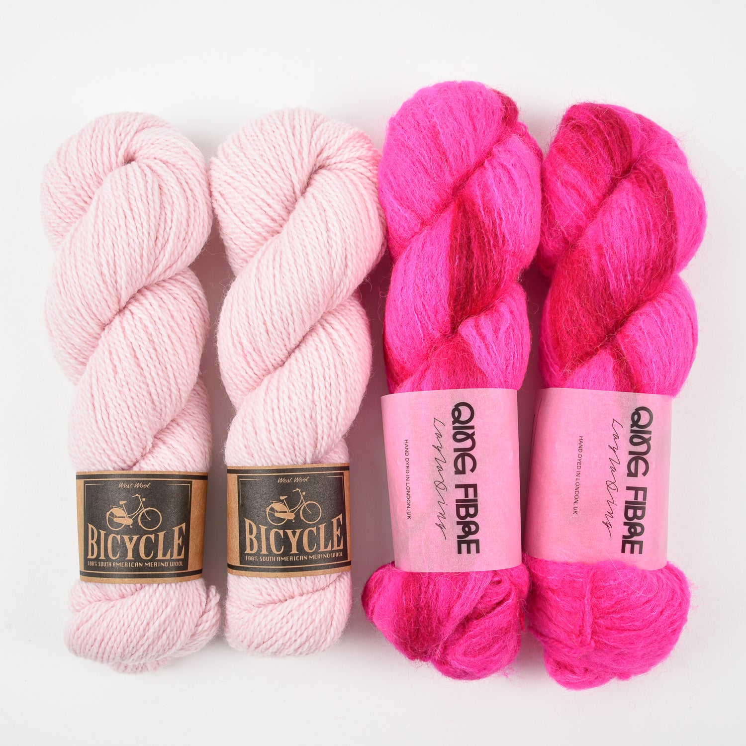 Qing Fibre PINK AND SCARY Alpaca Merino wool Silk Mixed Weight Quick Kits